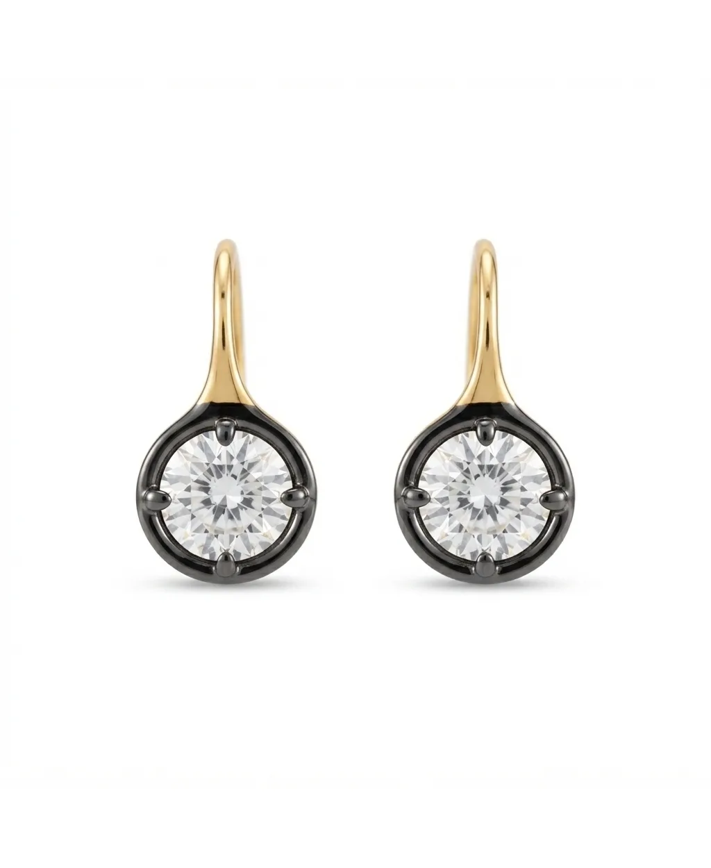 Gerogian Style Cz Earrings with Gold Over Sliver with Black Rhodium Earrings by Etoielle