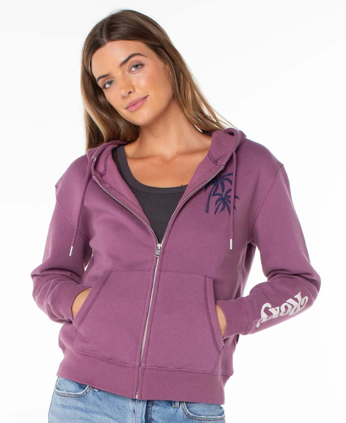 Roxy Sweet Rhythm Full-Zip Long-Sleeve Kangaroo-Pocket Hoodie by Roxy