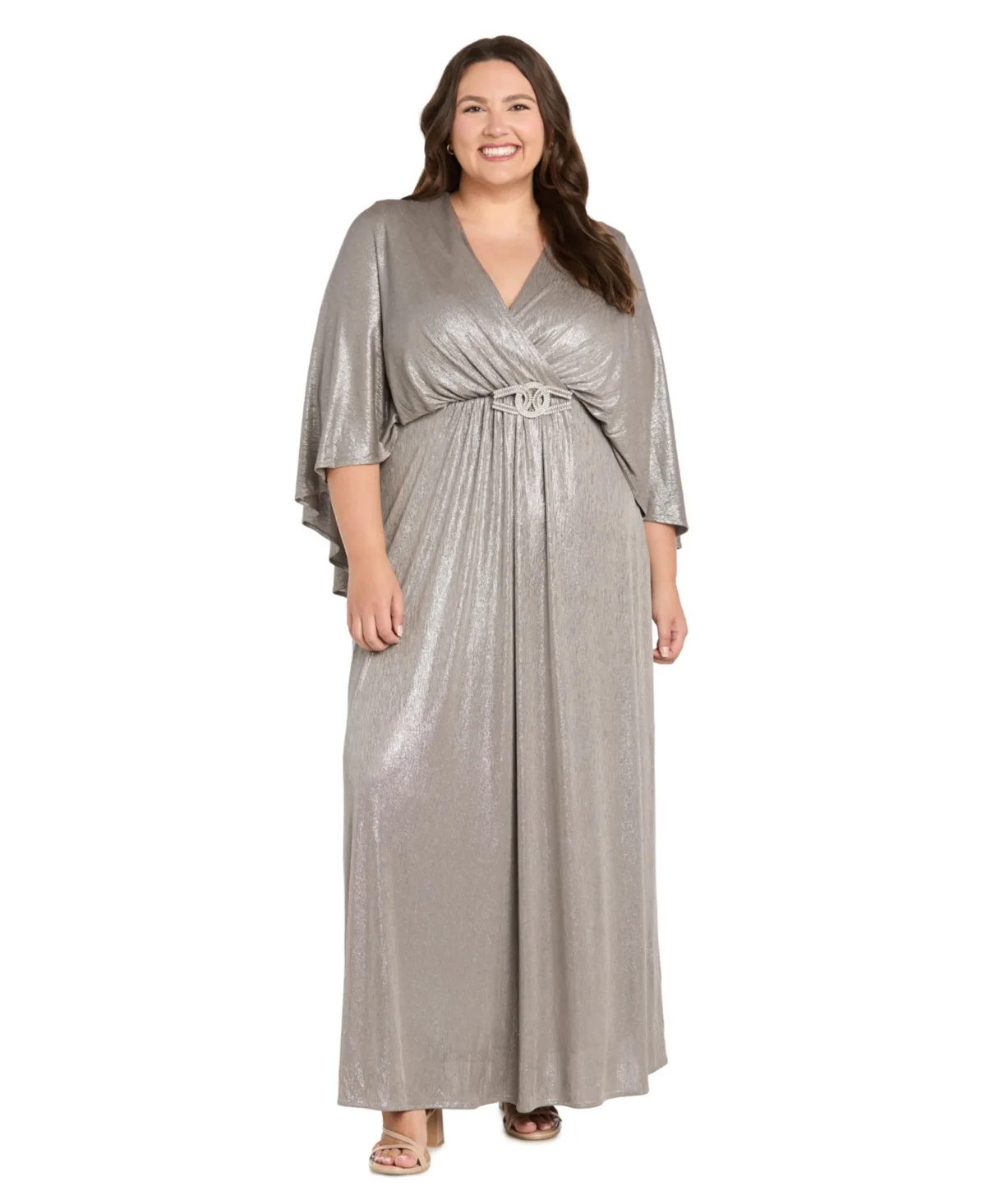 Social Drape V-Neck Wedding Guest Rhinestone-Embellished Gown by R&M Richards