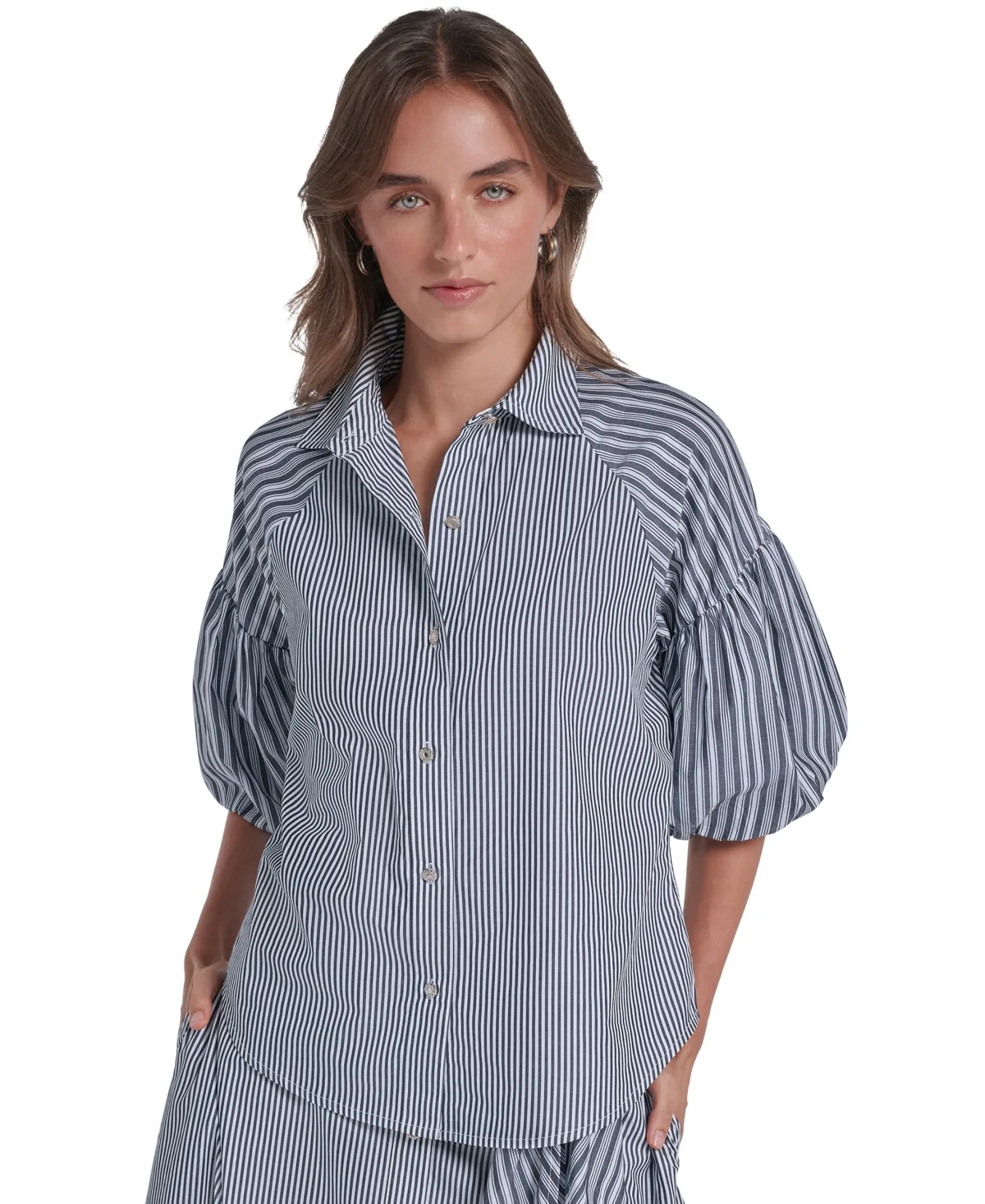 Karl Lagerfeld Paris Petite 3/4-Puff Sleeve Striped Blouse by Karl Lagerfeld