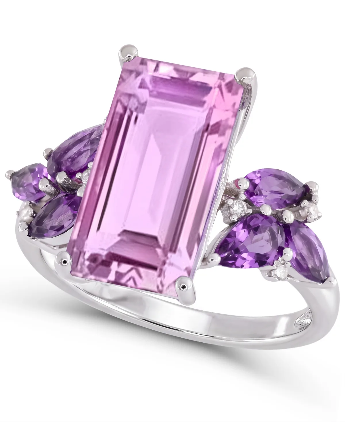 Rose De France (2-3/4 ct. t.w.), Amethyst (3/4 ct. t.w.) and Diamond Accent Ring in Sterling Silver by Macy's