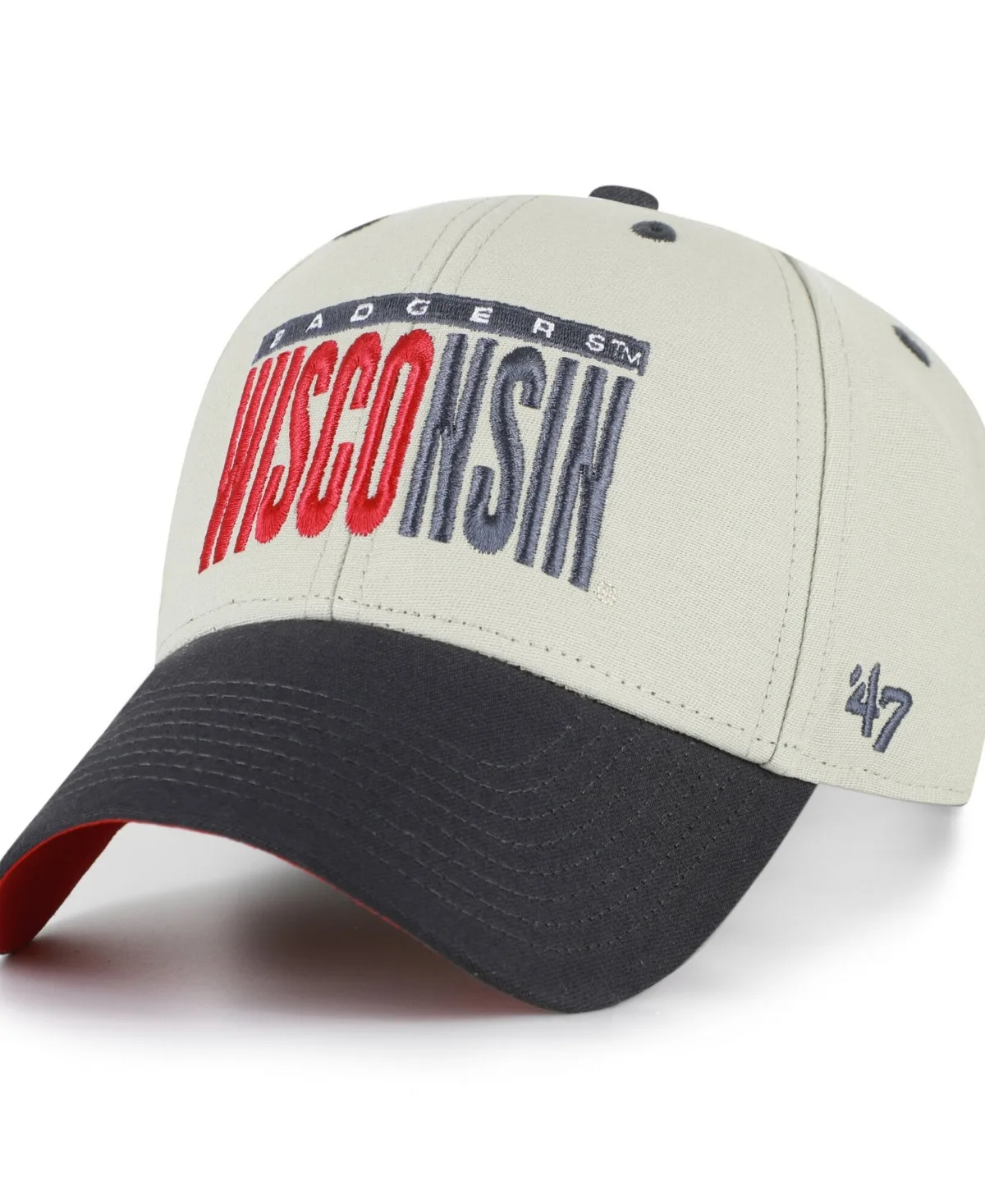 Gray/Black Wisconsin Badgers Half Block Text Mvp Adjustable Hat by 47 Brand