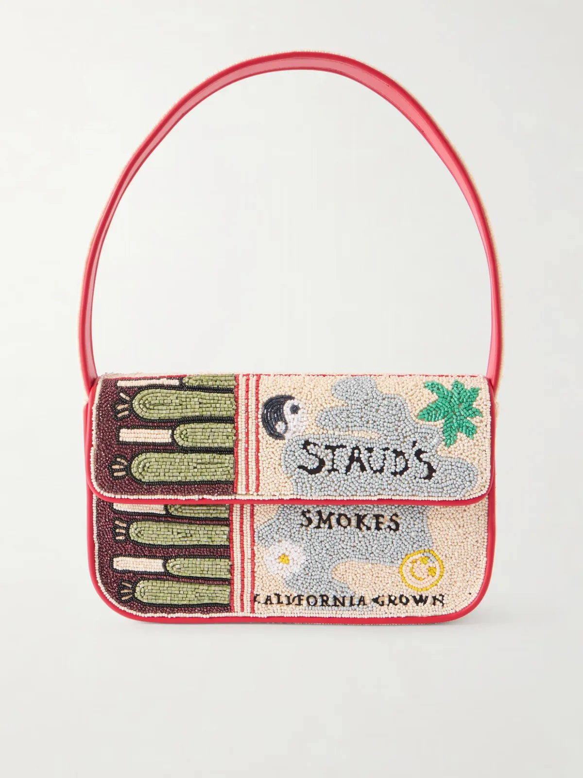 - Tommy Beaded Embroidered Satin Shoulder Bag - by STAUD