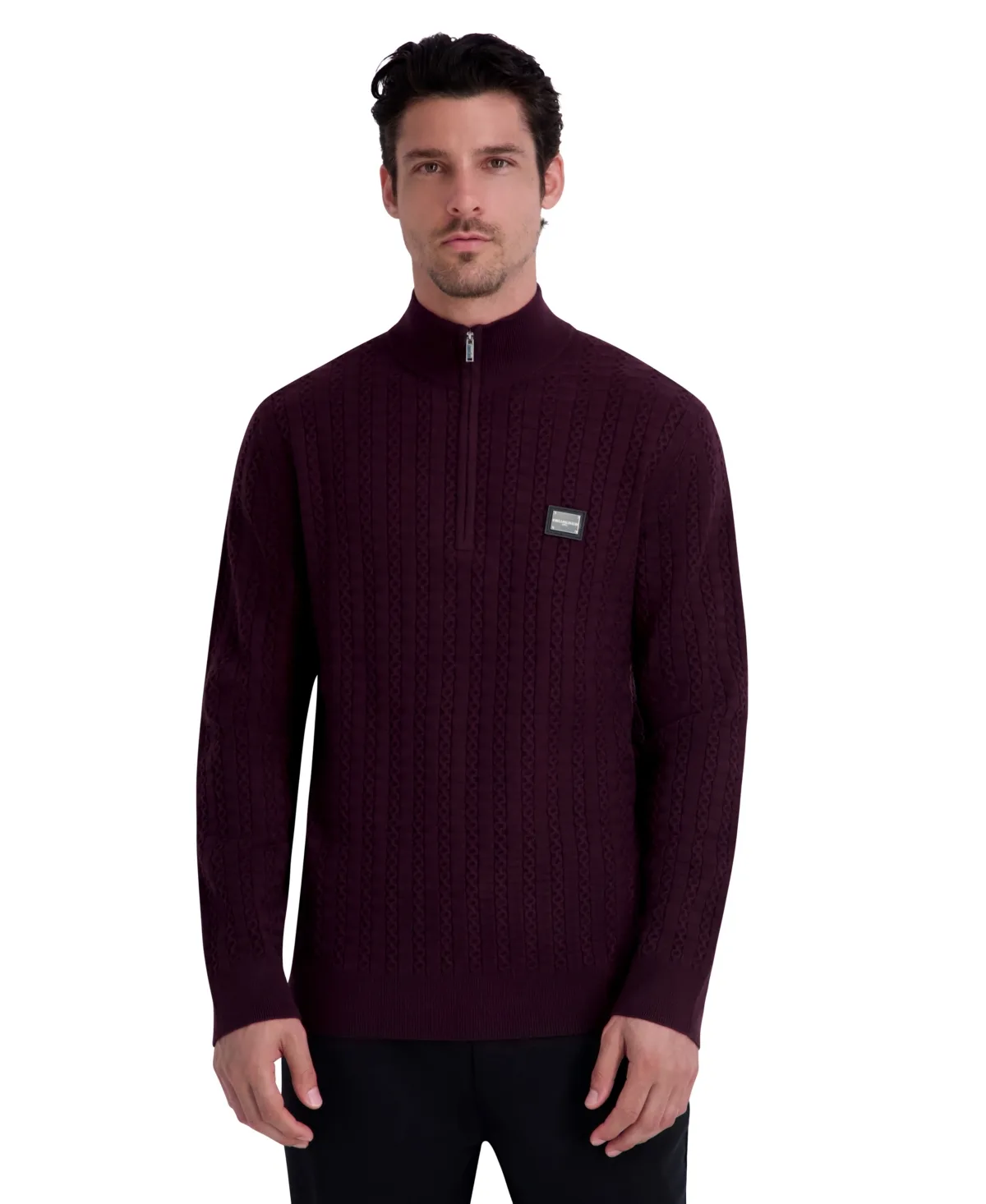 Textured Quarter Zip Mock Neck Sweater by Karl Lagerfeld