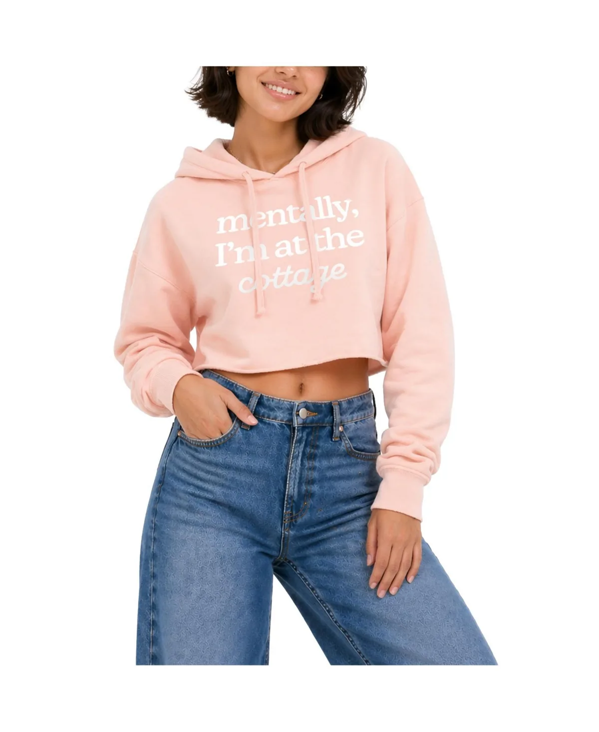 Mentally at the Cottage Cropped Graphic Long-Sleeve Hoodie by Instant Message