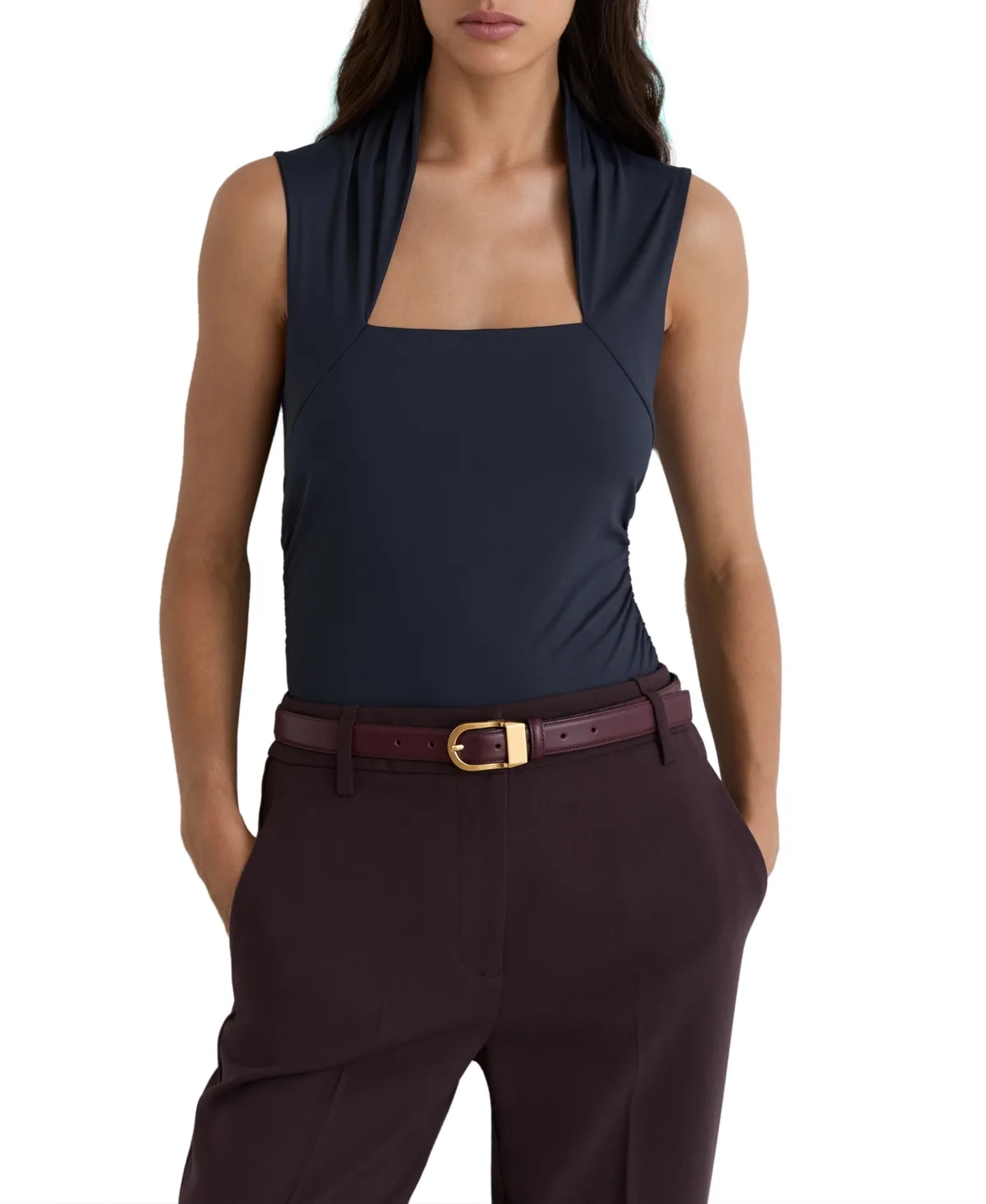 Square-Neck Ruched Sleeveless Top by Reiss