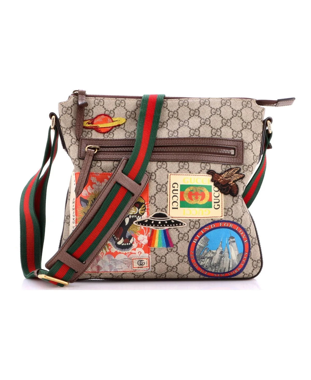 Pre-Owned Medium Courrier Zip Messenger GG Coated Canvas with Applique by Gucci