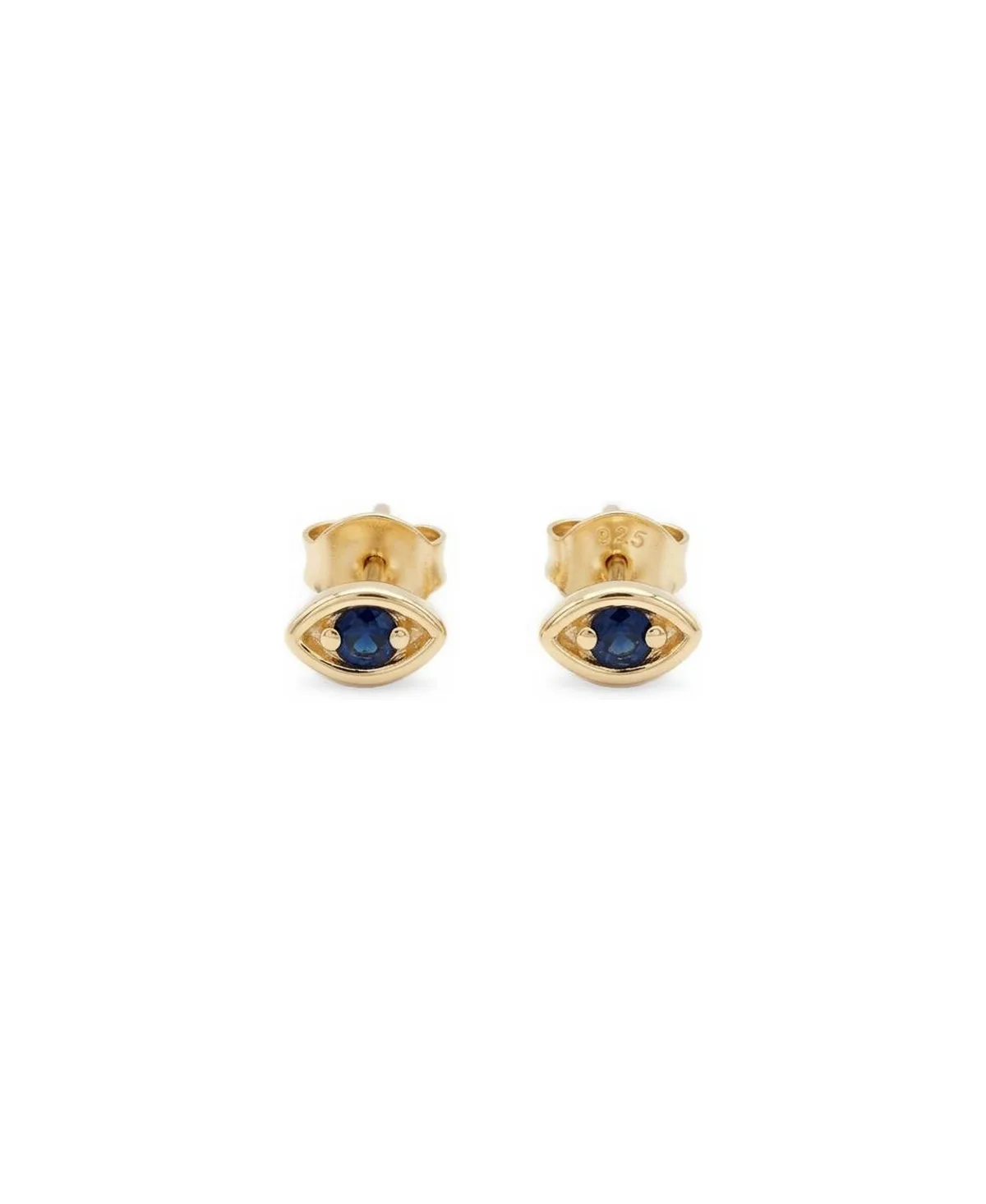 Gold Over Silver Simulated Blue Sapphire Evil Eye Studs by Etoielle