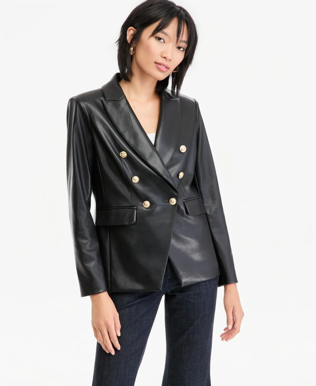 Double Breasted Faux Leather Blazer by INC International Concepts