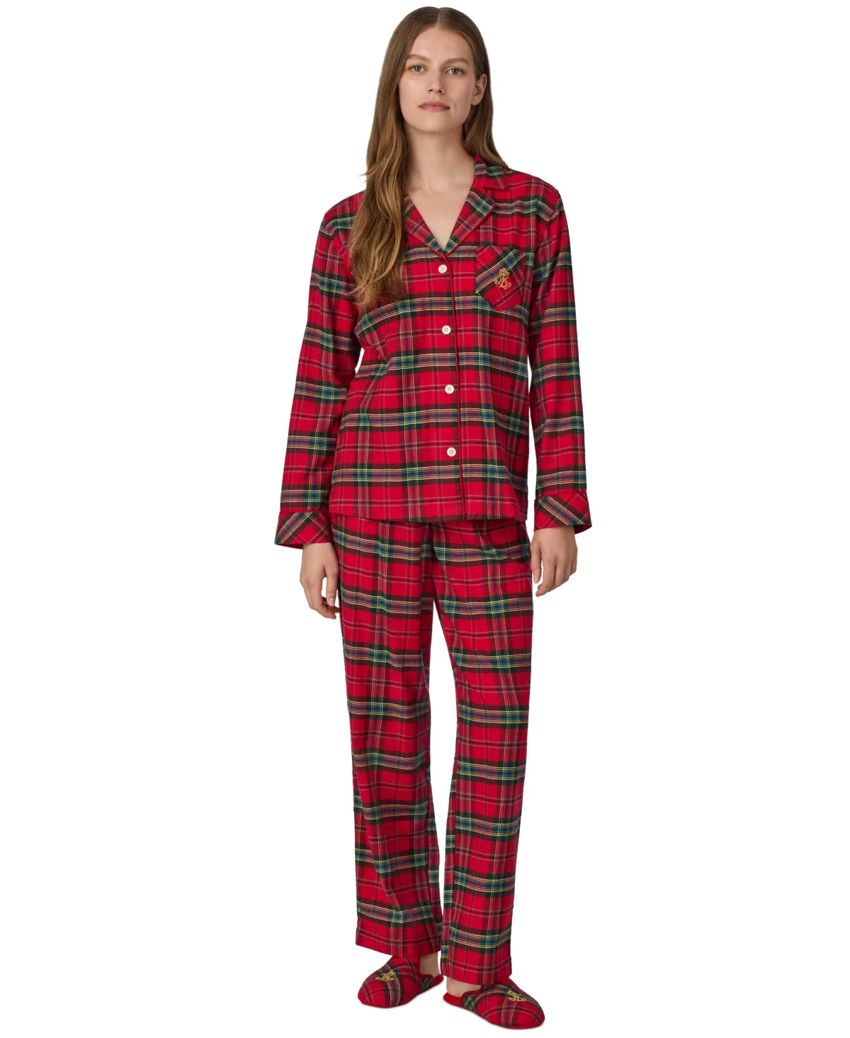 Long-Sleeve Plaid Brushed-Twill Pajama Sets