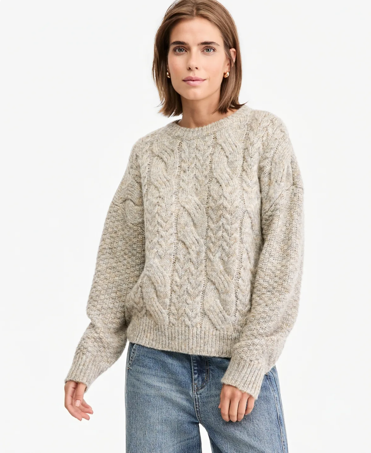 Cable Crewneck Long-Sleeve Sweater by And Now This