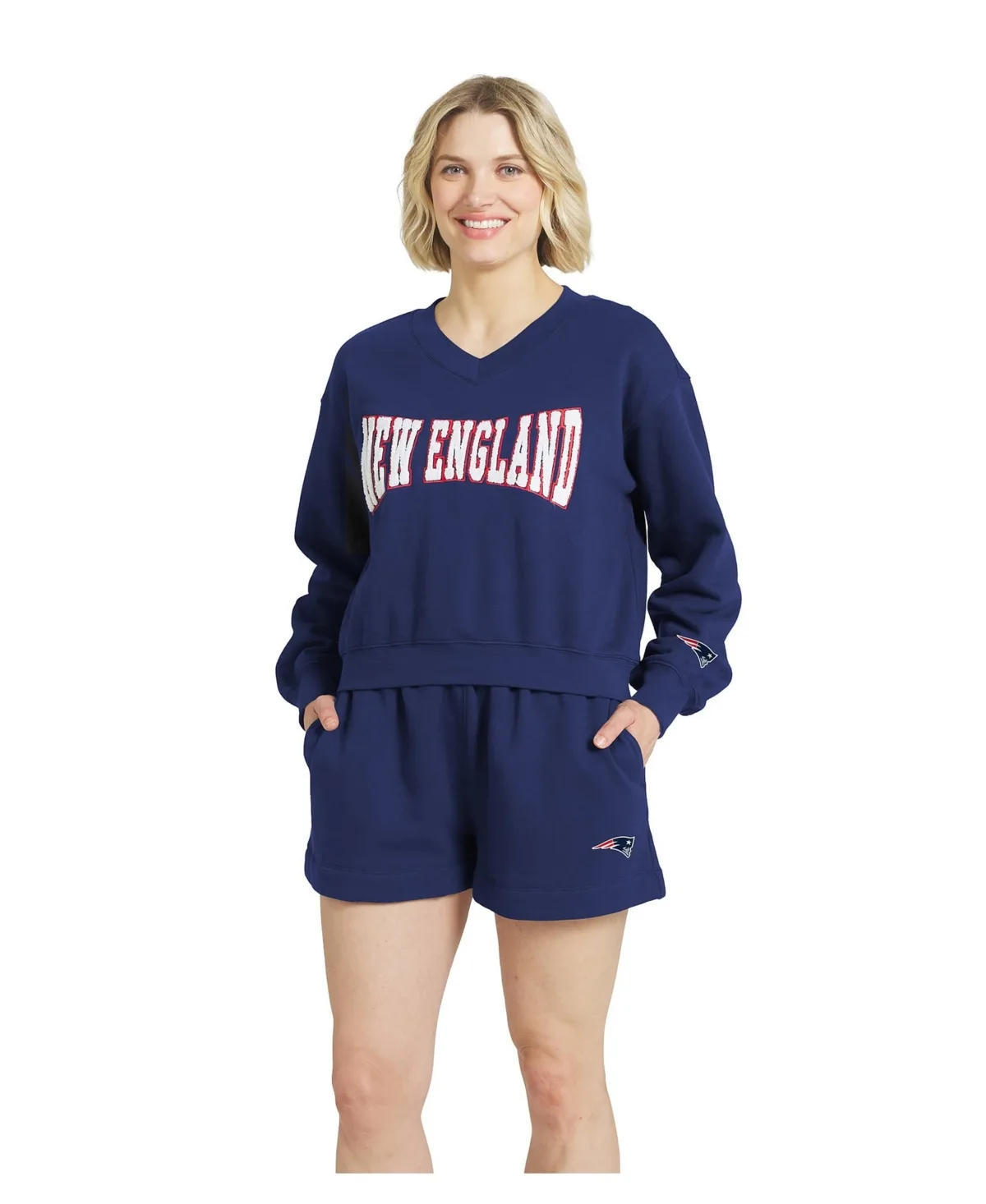 New England Patriots Fleece V-Neck Lounge Set by Wear by Erin Andrews