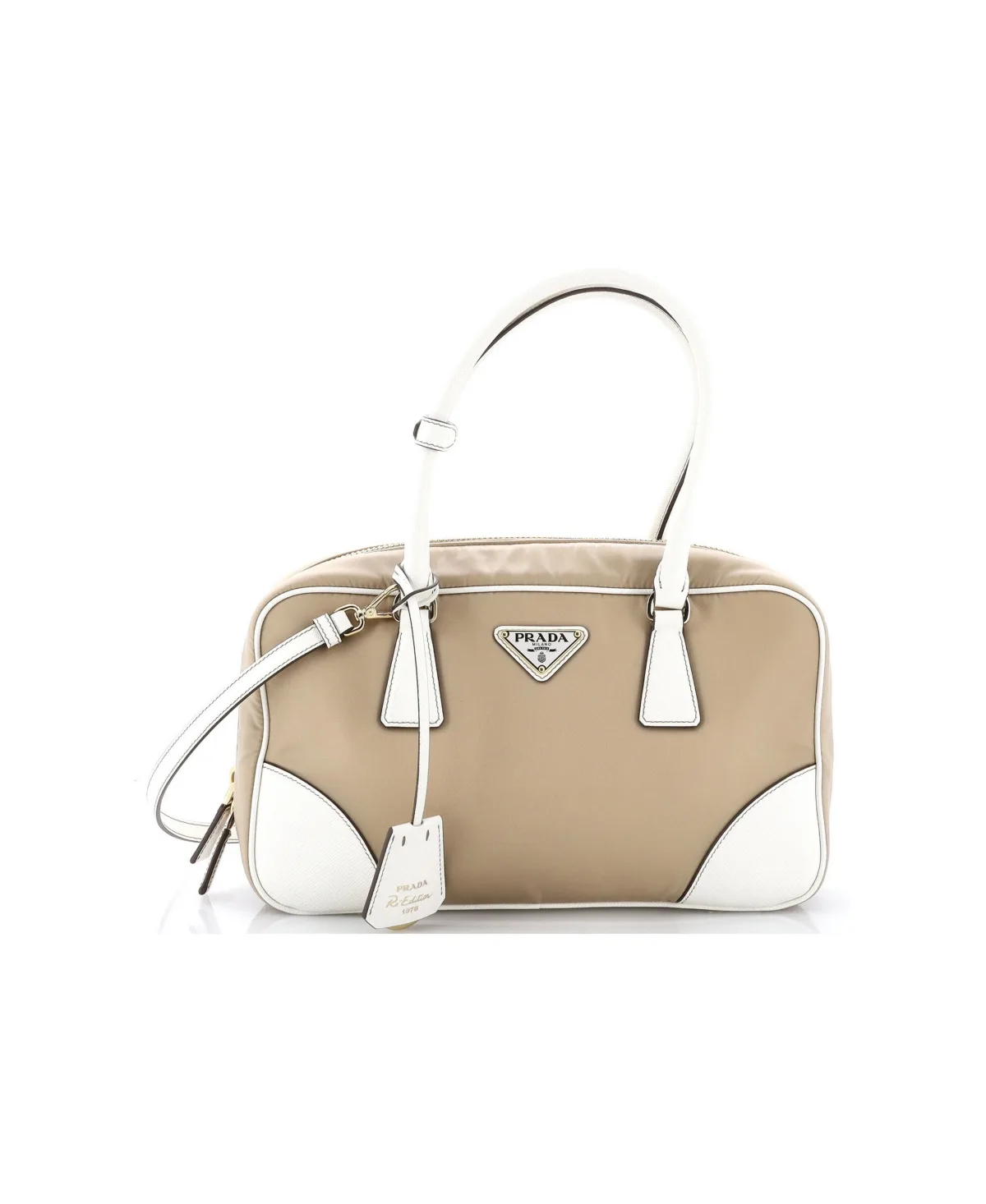 Pre-Owned Medium Re-Edition 1978 Bauletto Bag Re-Nylon with Saffiano Leather by Prada