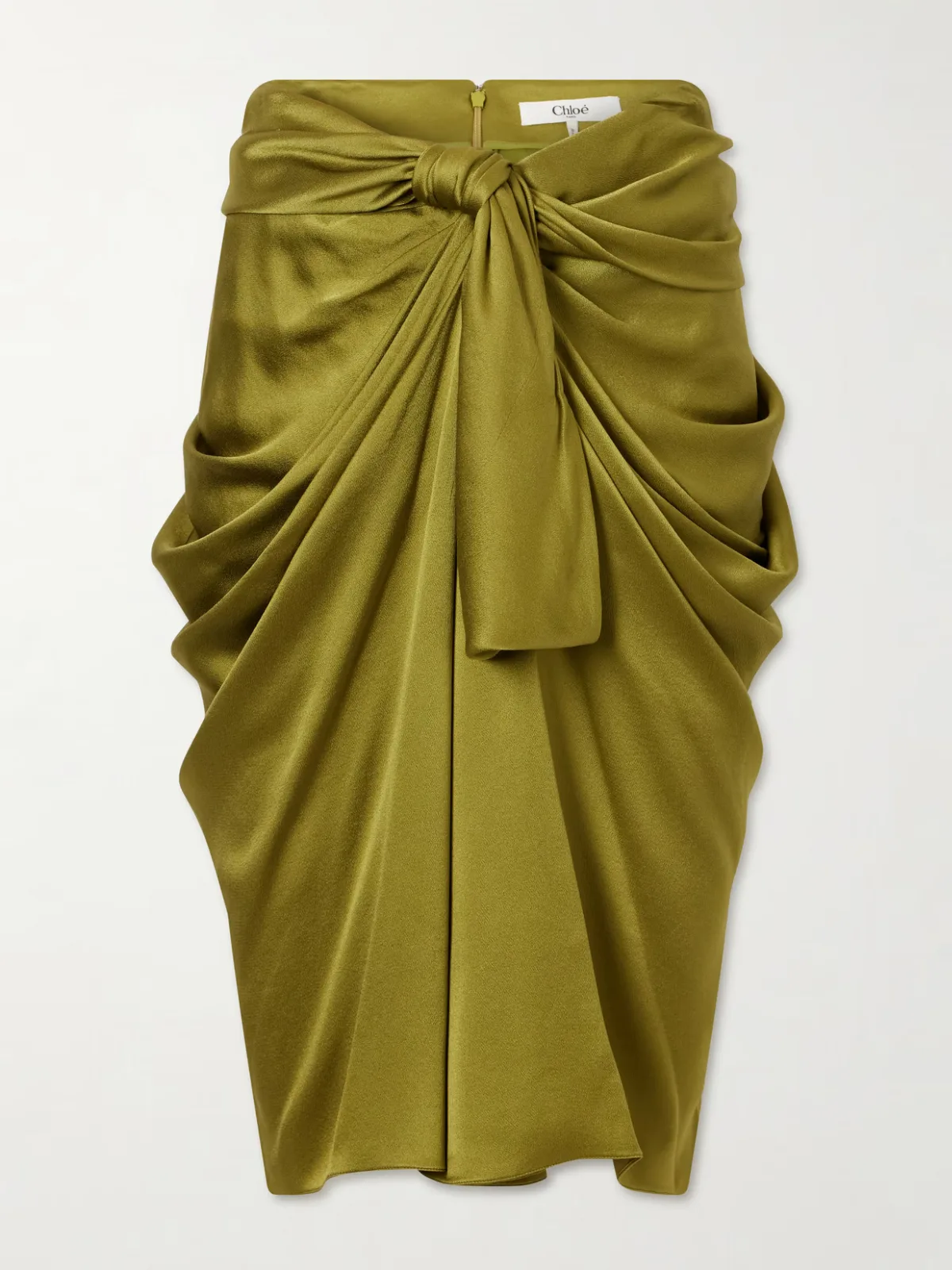 - Twist-front Silk-crepe De Chine Midi Skirt -