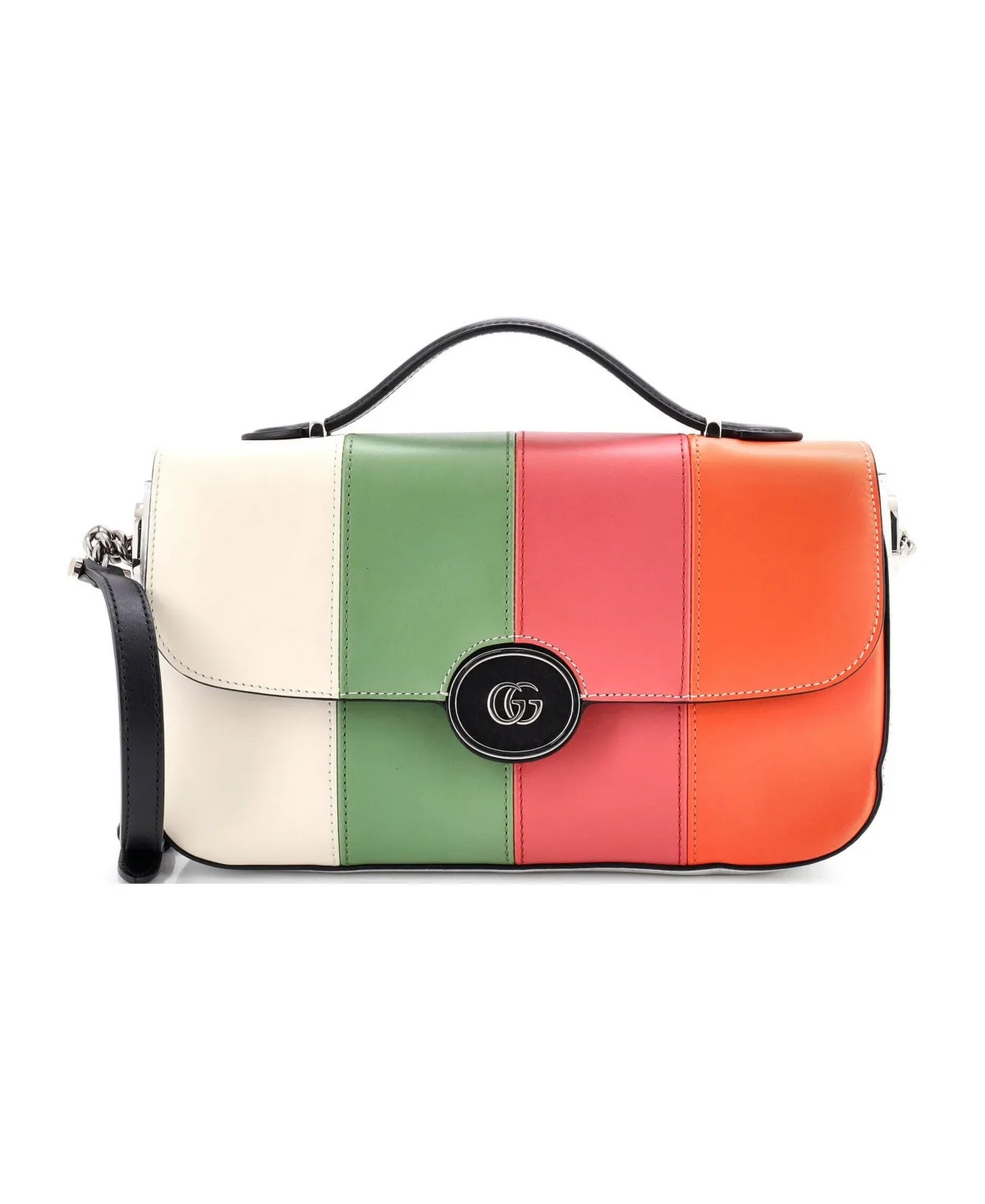 Pre-Owned Gucci Small Petite Gg Flap Shoulder Bag Striped Leather by Gucci