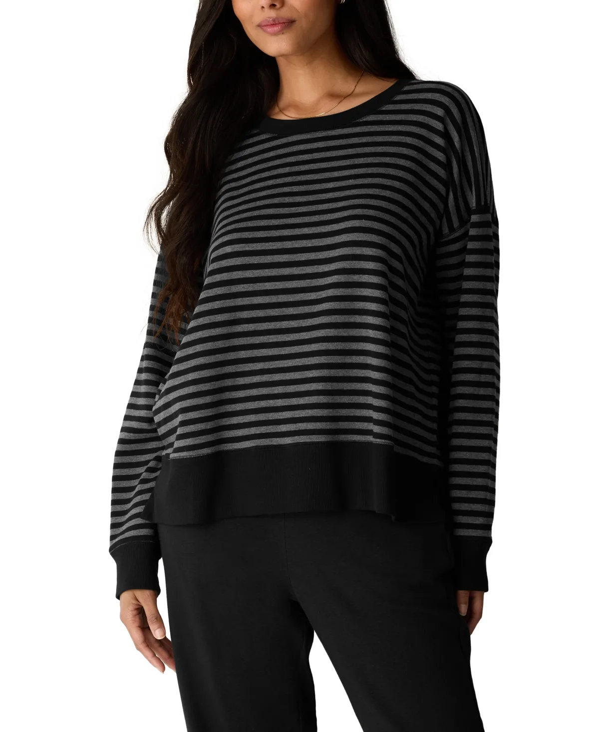 Hug Striped Long-Sleeve Crewneck Top by Eileen Fisher