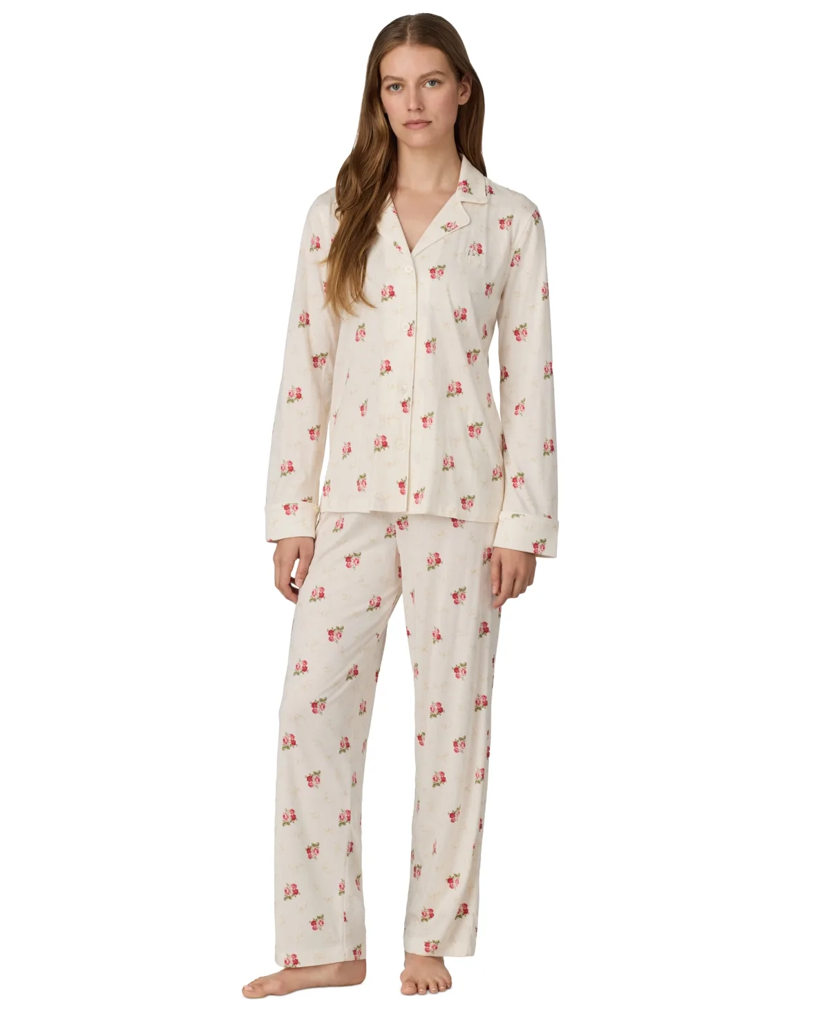 Classic Knits Long-Sleeve Notch-Collar Button-Front Top and Pants, 2-Piece Set, Created for Macys by Ralph Lauren