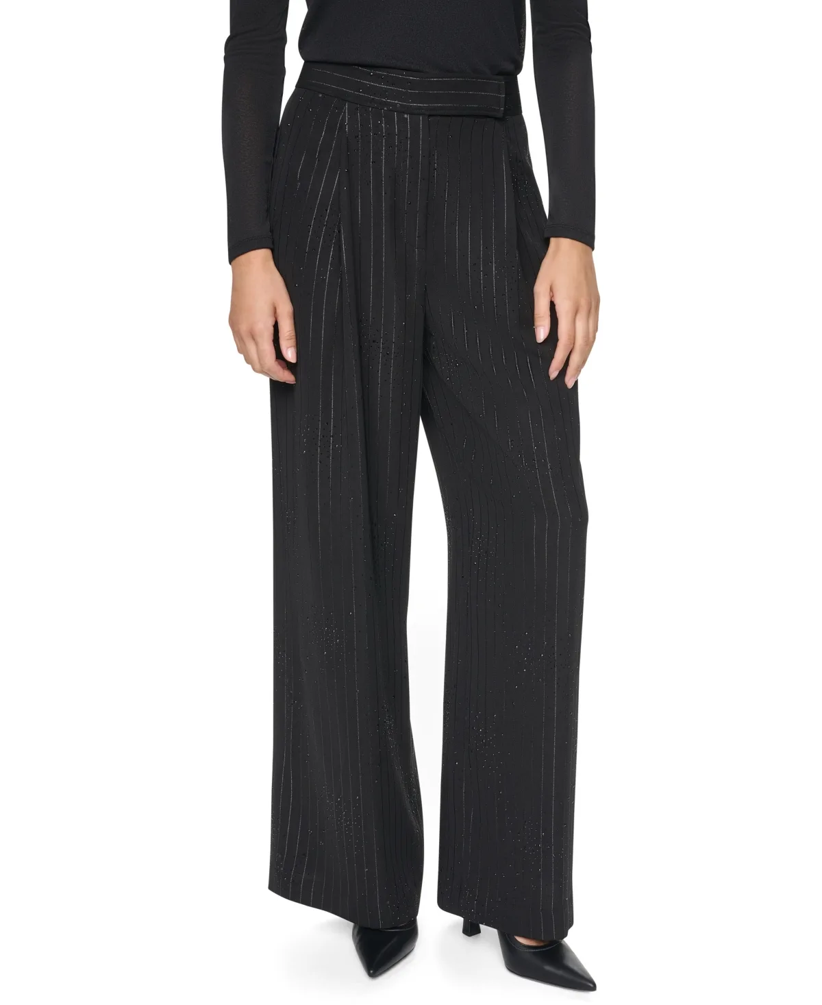 Pinstripe Wide-Leg Trousers by DKNY