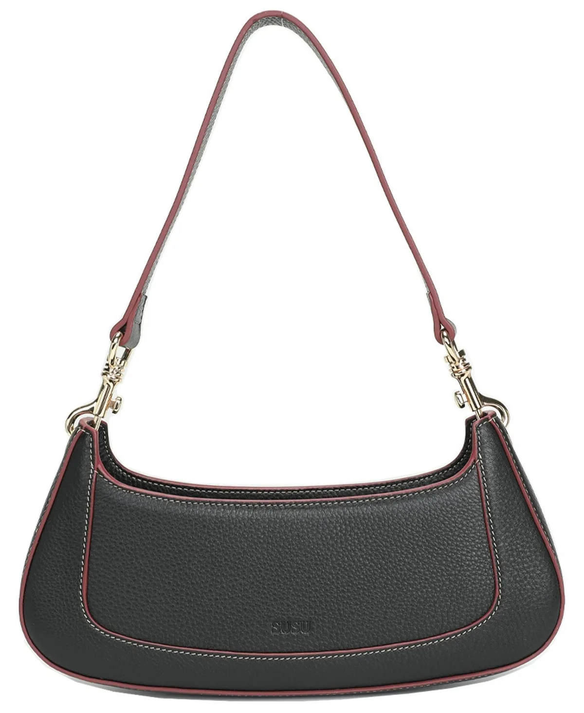 Genuine Pebbled Leather East-West Baguette Crescent Hobo Shoulder Bag by Susu