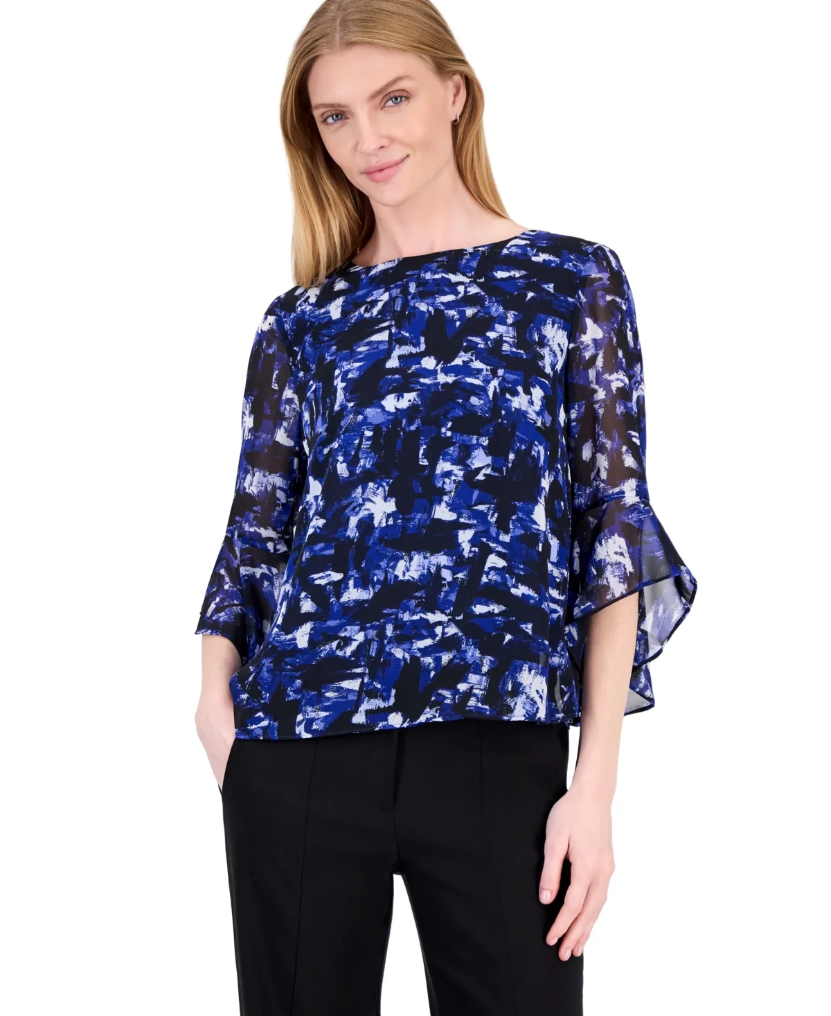 Boat Neck 3/4-Sleeve Tiered-Ruffle Blouse by Kasper
