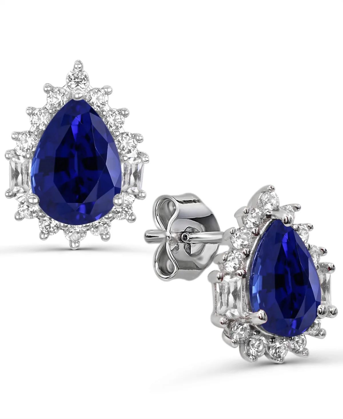 Lab-Grown Blue Sapphire & Lab-Grown White Sapphire Stud Earrings (1-1/4 ct. t.w. & 1/2 ct. t.w.) in Gold-Plated Sterling Silver by Macy's
