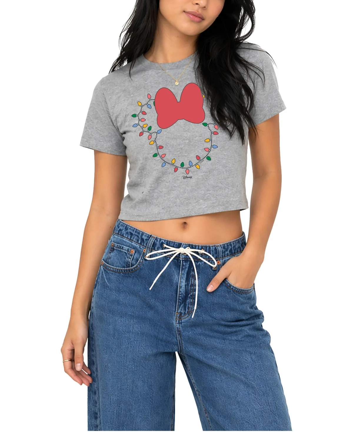 Christmas Lights Minnie Head Cropped Graphic T-Shirt