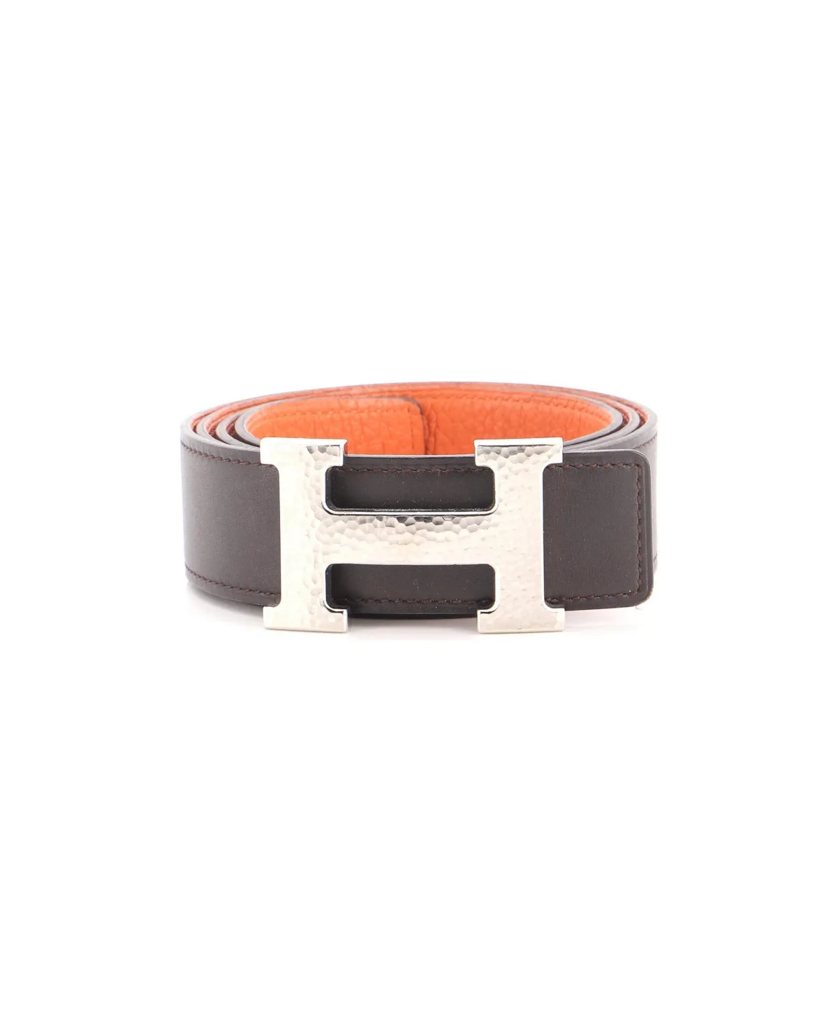 Pre-Owned Hermes Constance Martelee H Reversible Belt Leather with Hammered Hardware Medium by Hermes