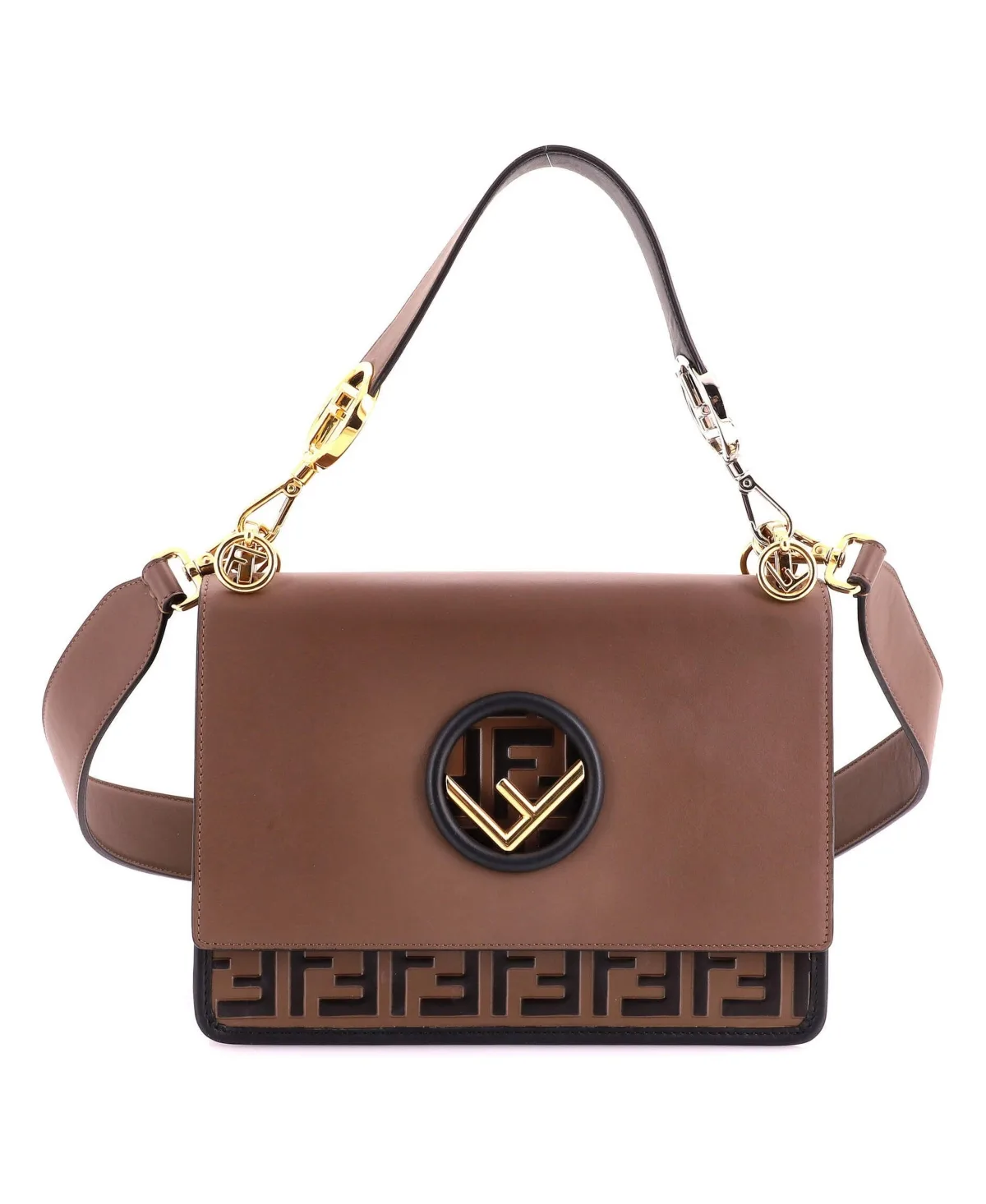 Pre-Owned Fendi Medium Kan I F Shoulder Bag Leather with Zucca Embossed Detail by FENDI