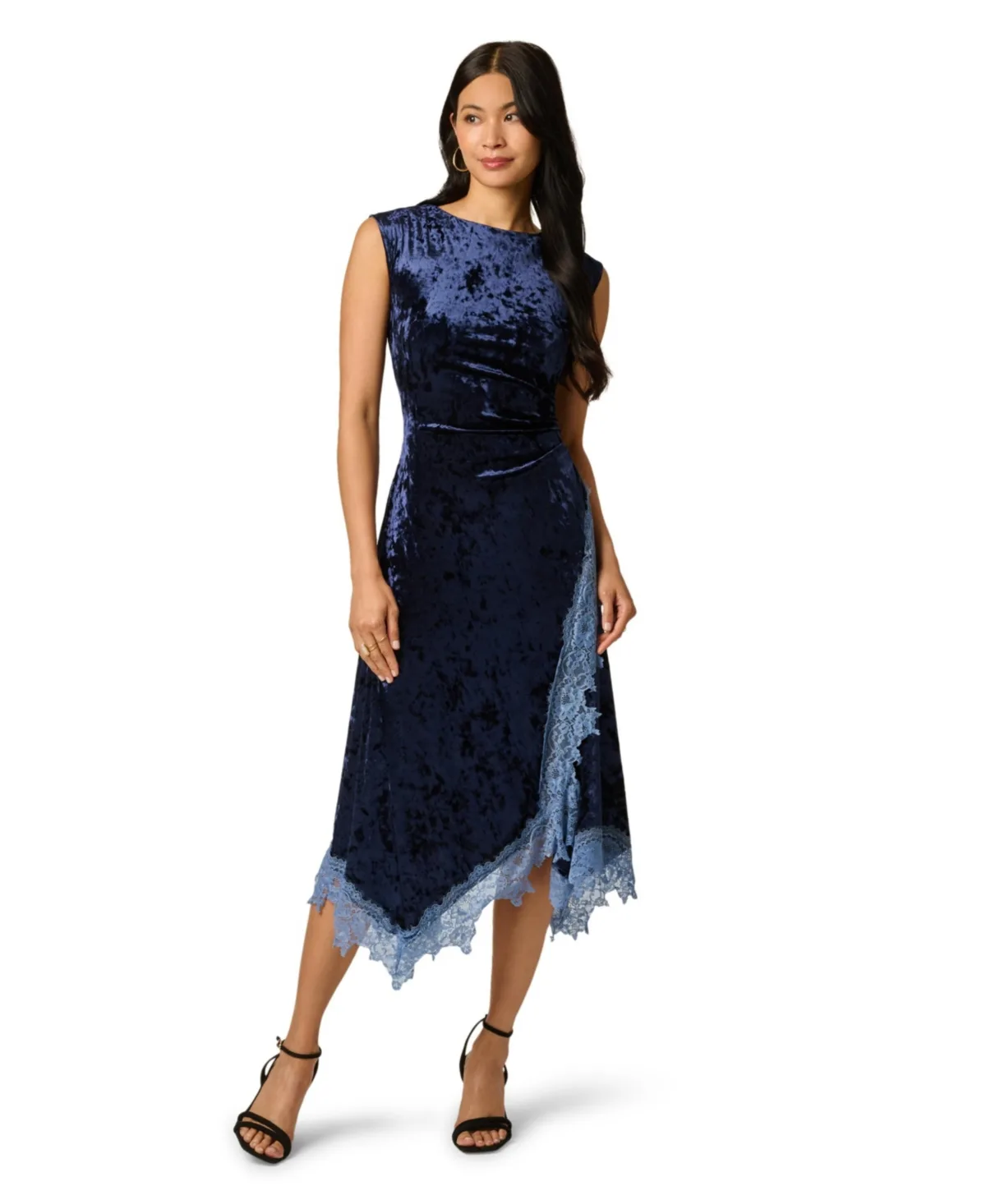 Velvet Lace-Trim Surplice Dress by Adrianna Papell