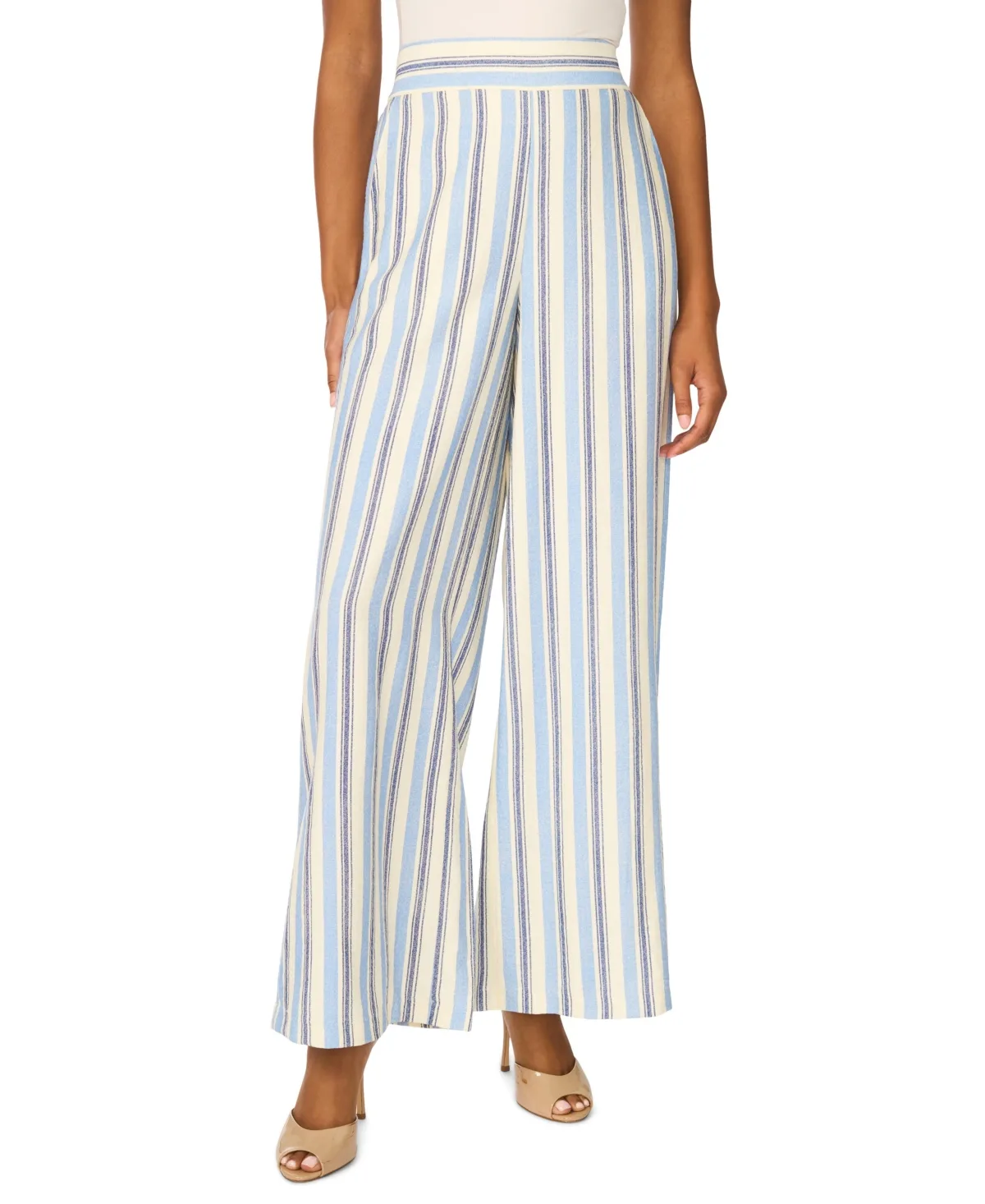 Dylan Stripe High-Rise Wide-Leg Elastic-Waist Pants by Vince Camuto