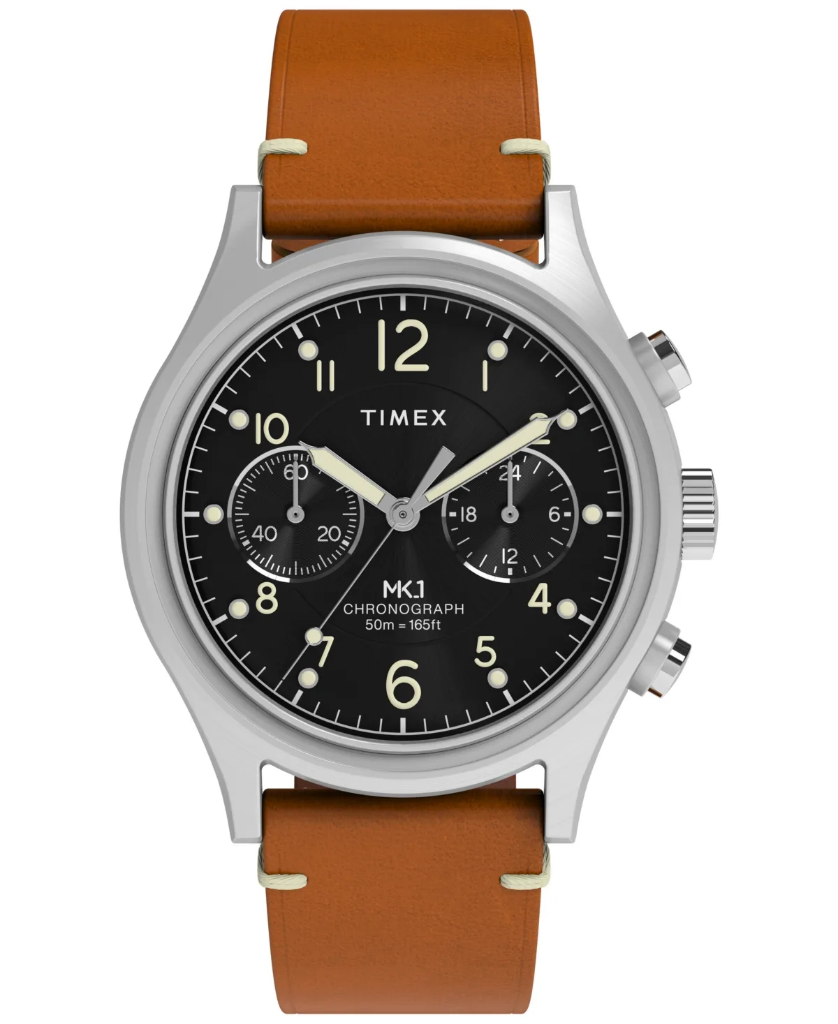 Quartz Analog Chronograph Brown Leather Watch 40mm by Timex