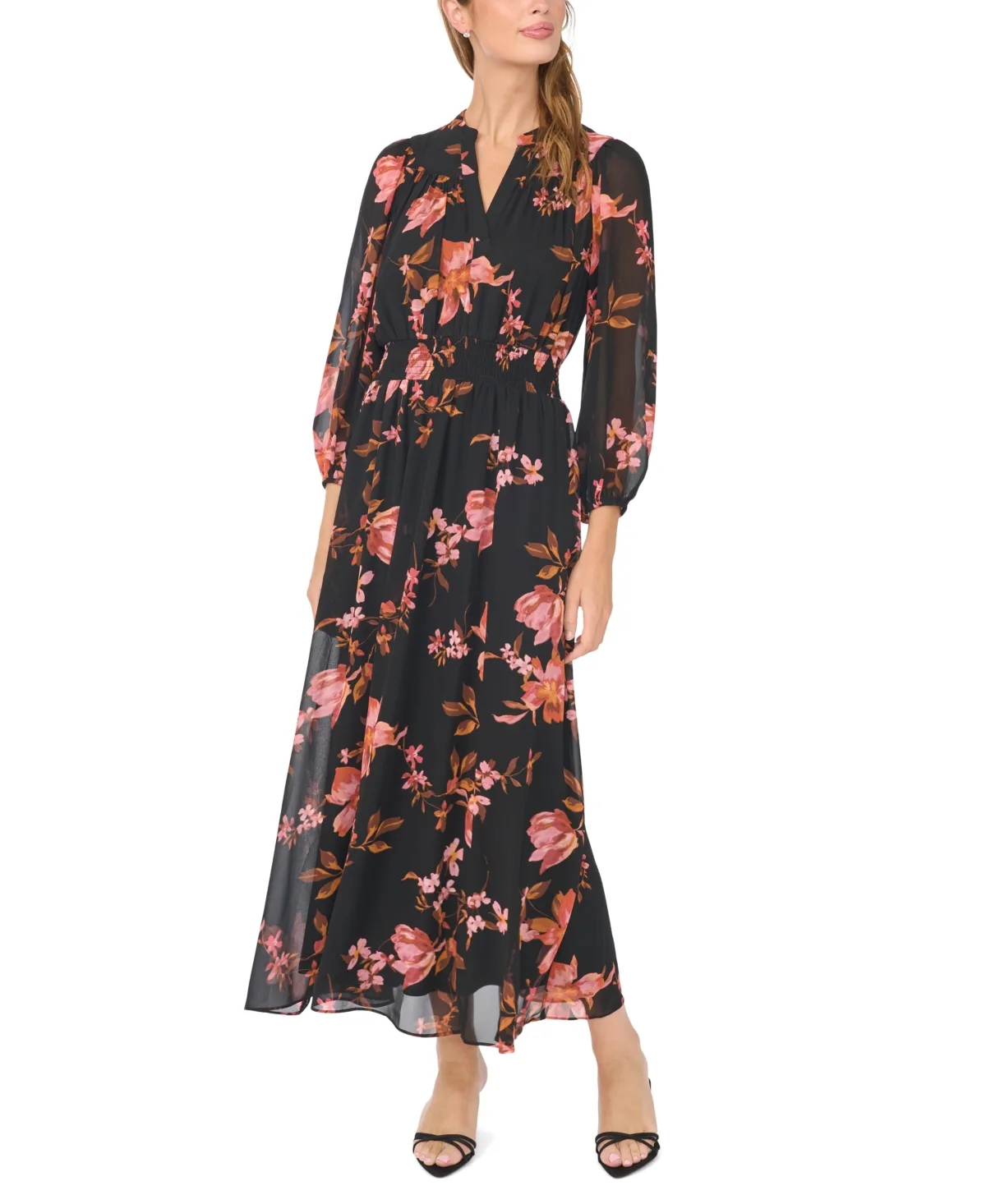 Floral-Print V-Neck Long-Sleeve Maxi Dress by S.A.M.
