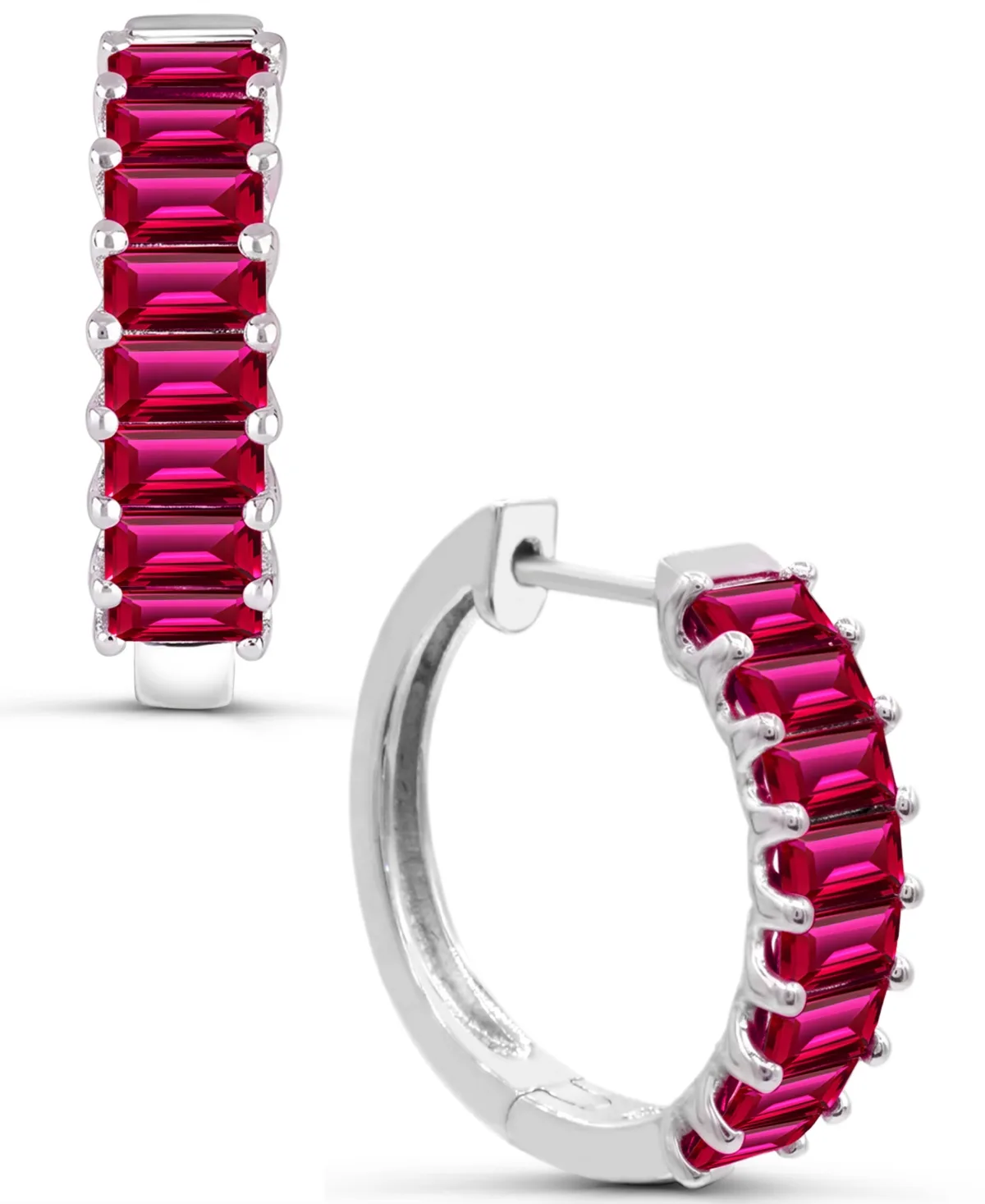 Lab-Grown Ruby Hoop Earrings (2-1/5 ct. t.w.) in Sterling Silver by Macy's