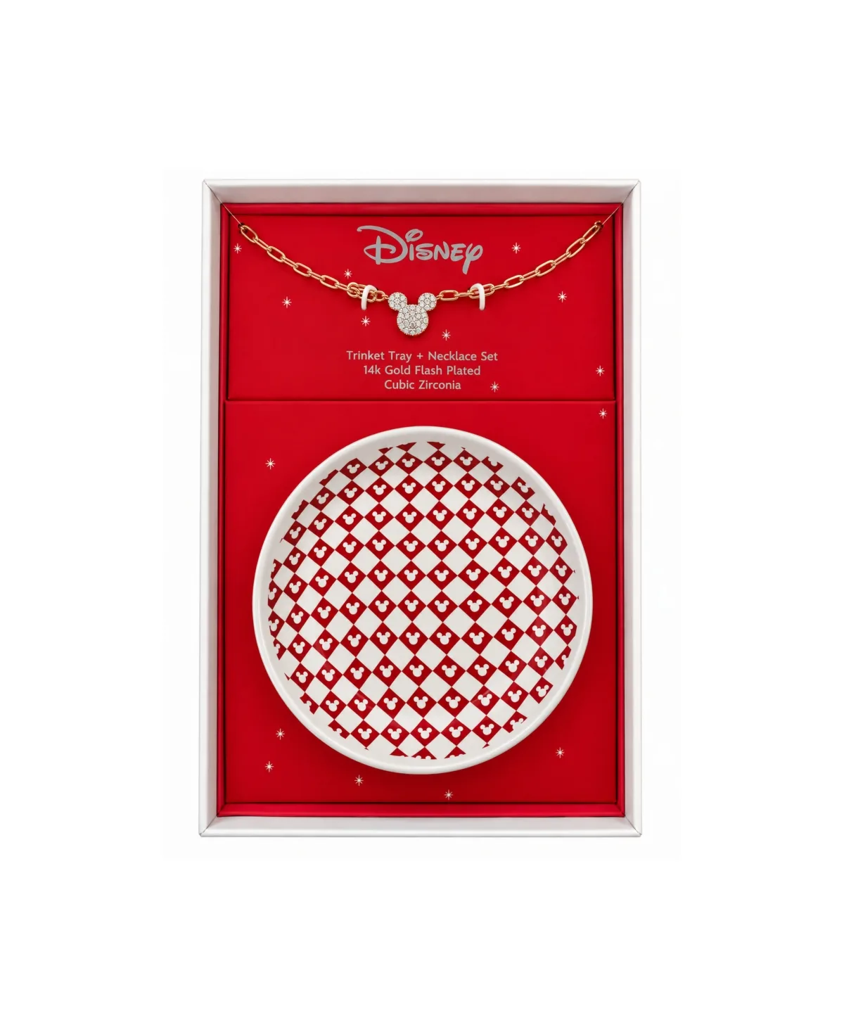 Cubic Zirconia Gold-Tone Mickey Mouse Pendant Necklace and Trinket Tray, 2-Piece Set by Disney