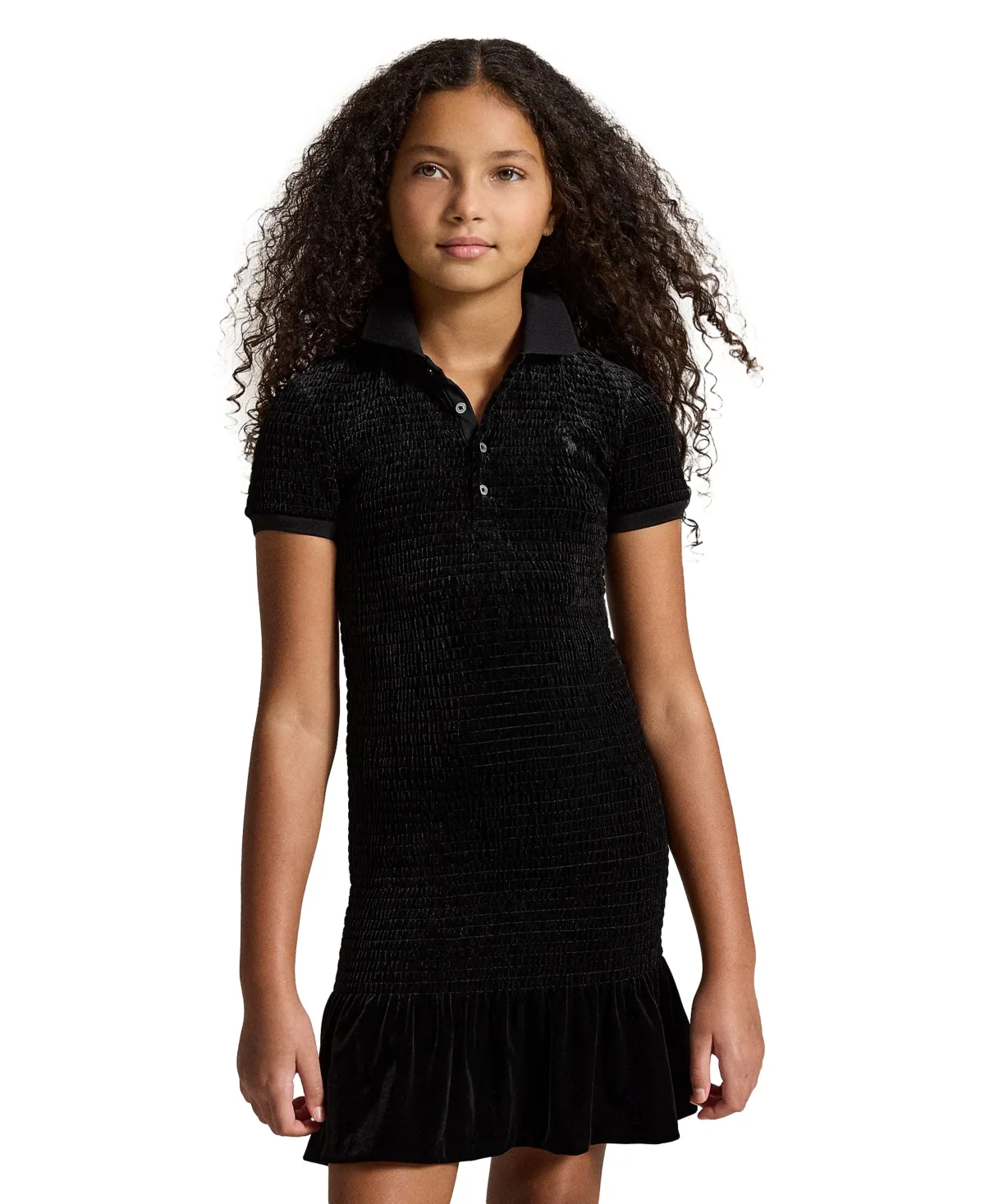 Smocked Velour Short-Sleeve Polo Dress by Polo Ralph Lauren