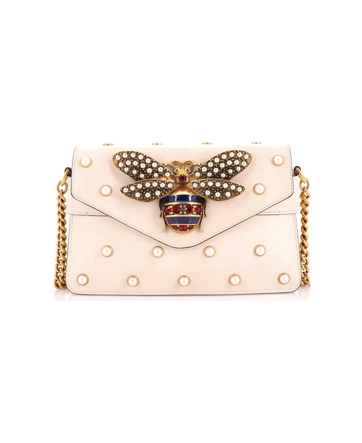 Pre-Owned Mini Broadway Pearly Bee Shoulder Bag Embellished Leather by Gucci