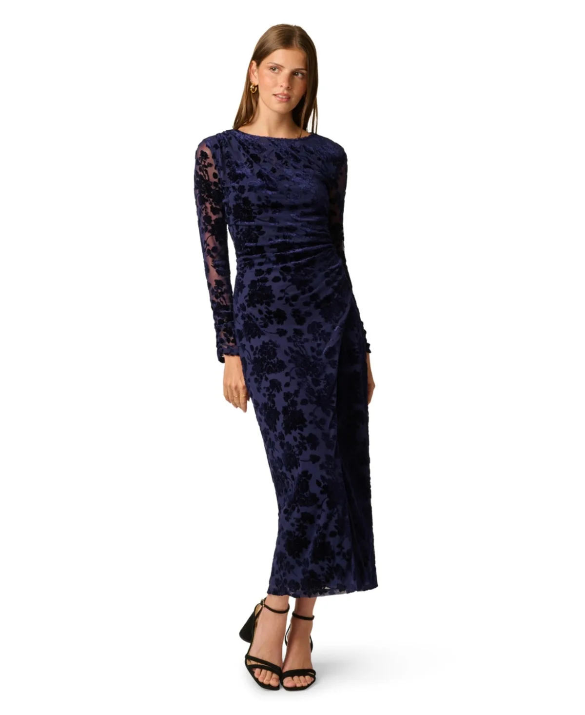 Long-Sleeve Ruched Floral-Print Dress by Adrianna Papell