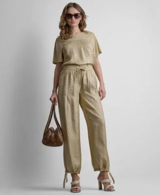 Short Sleeve Twinkle Front T-Shirt Twinkle Tie Leg Pants by DKNY