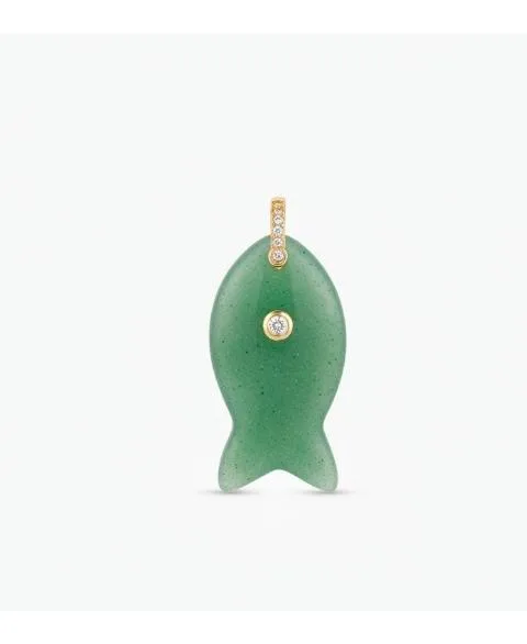 Aventurine Gold Over Silver Cz Fish Charm by Etoielle