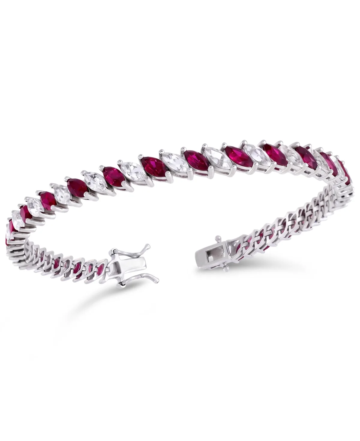 Lab-Grown Ruby and Lab-Grown White Sapphire Tennis Bracelet (7 ct. t.w. Ruby, 7-1/4 ct. t.w. White Sapphire) in Sterling Silver by Macy's
