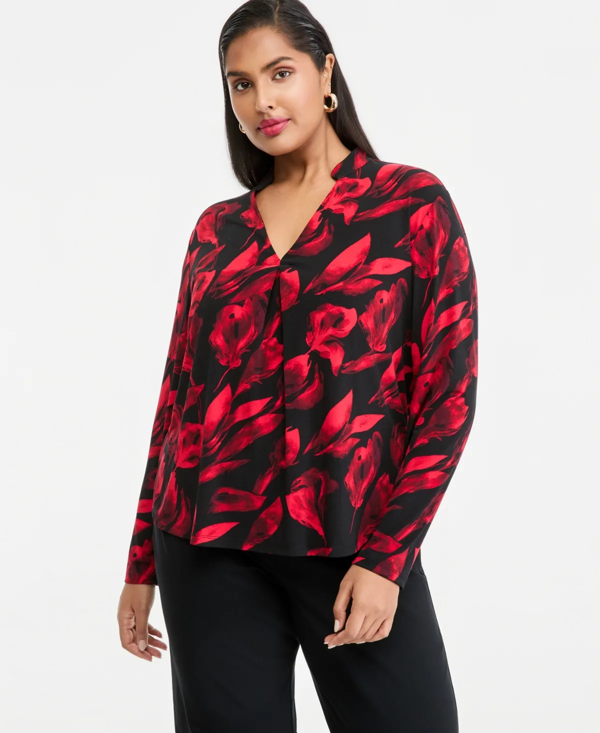 Split Band-Collar Long-Sleeve Knit Top by INC International Concepts