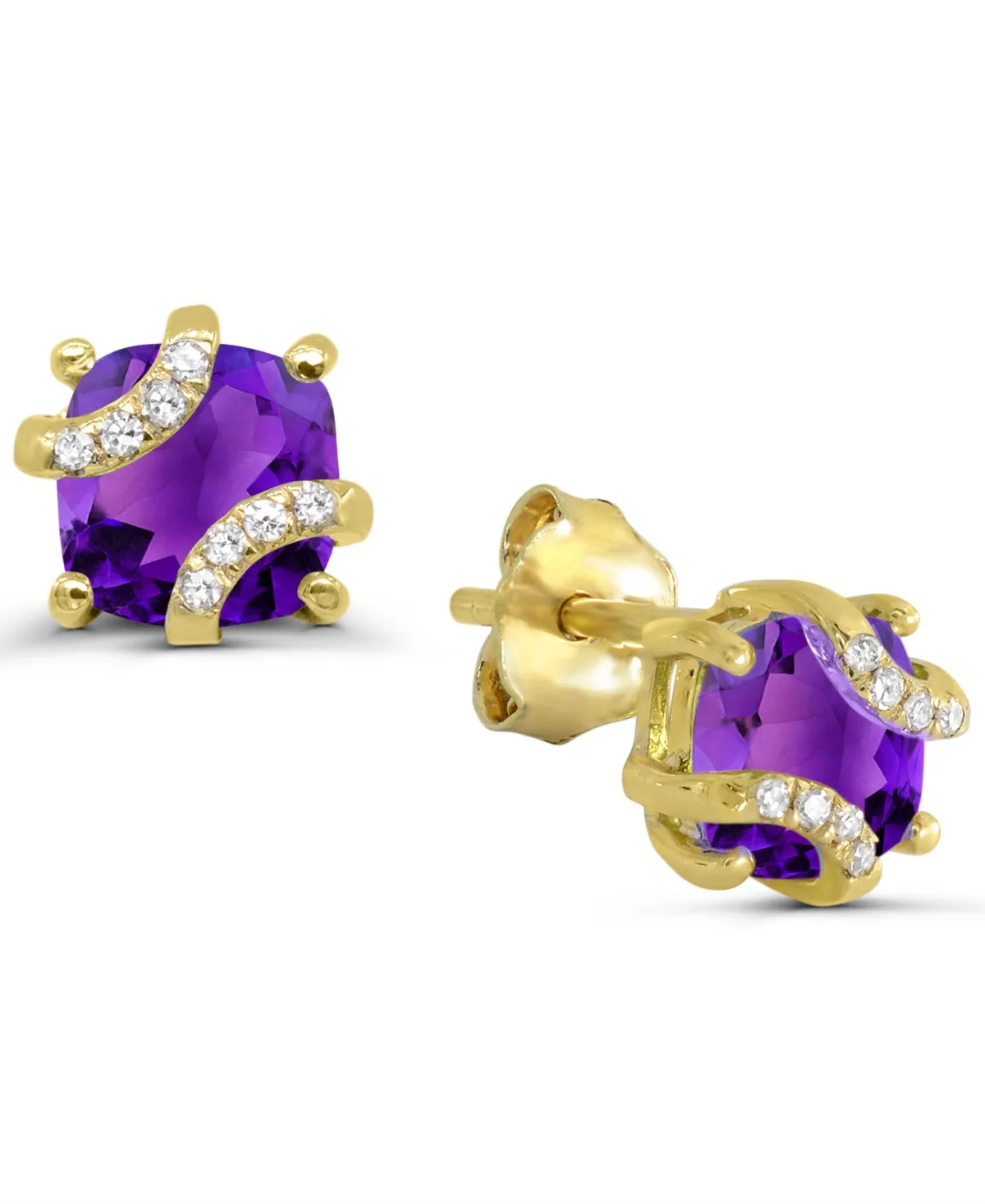 Amethyst and Diamond Accent Cushion Stud Earrings (1-1/20 ct. t.w.) in 14k Gold-Plated Sterling Silver by Macy's