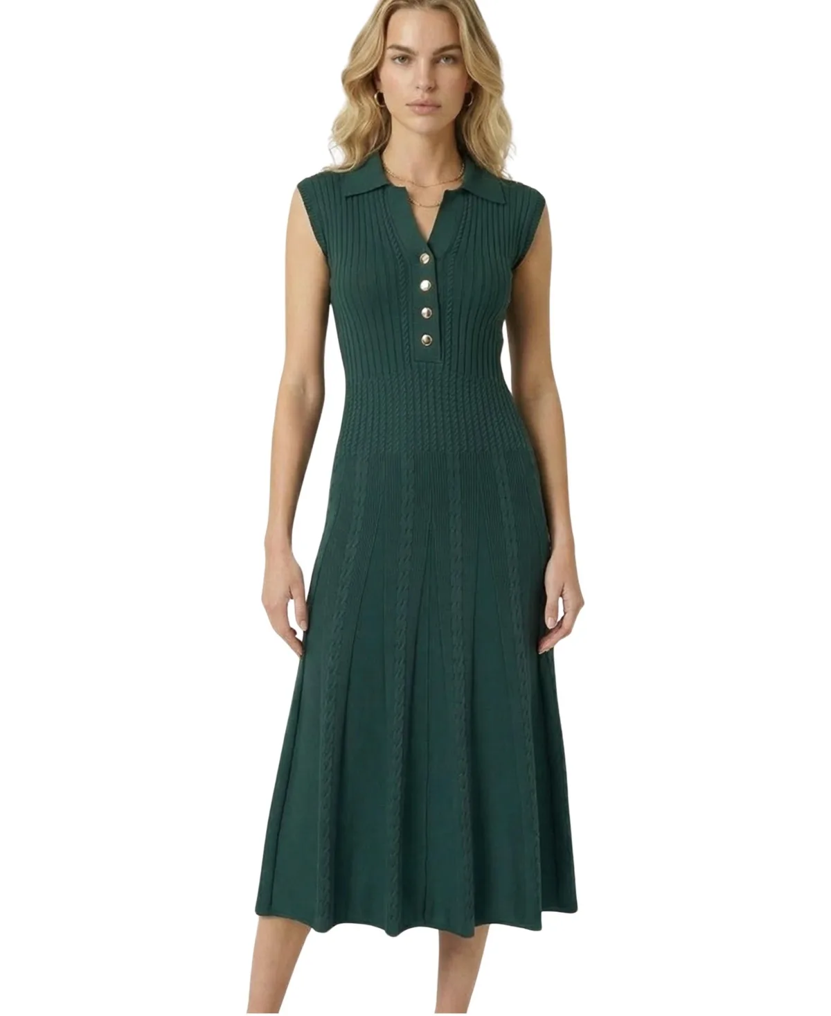 Sleeveless Collared Button-Front Midi Dress
