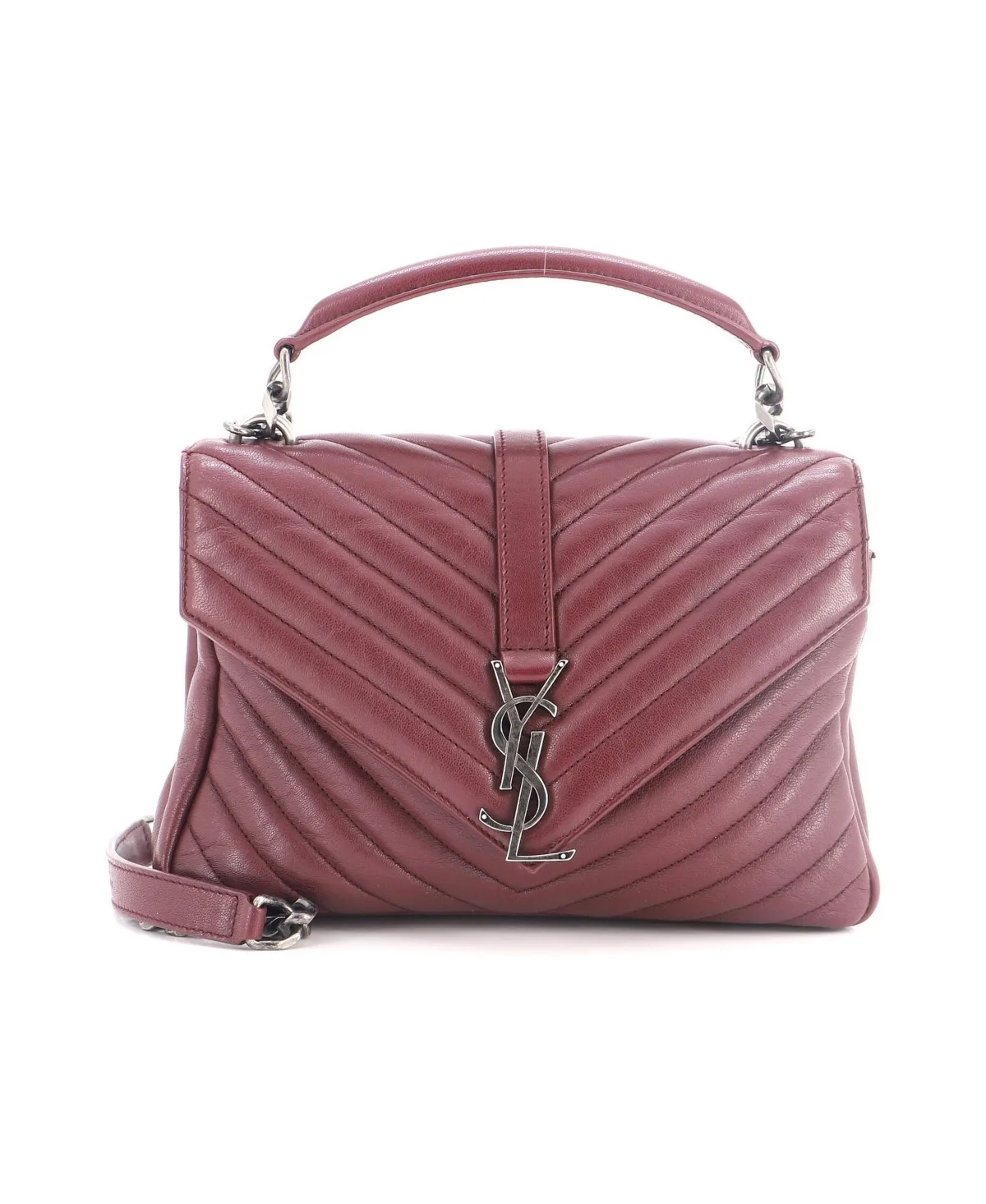 Pre-Owned Saint Laurent Medium Classic Monogram College Bag Matelasse Chevron Leather by Saint Laurent