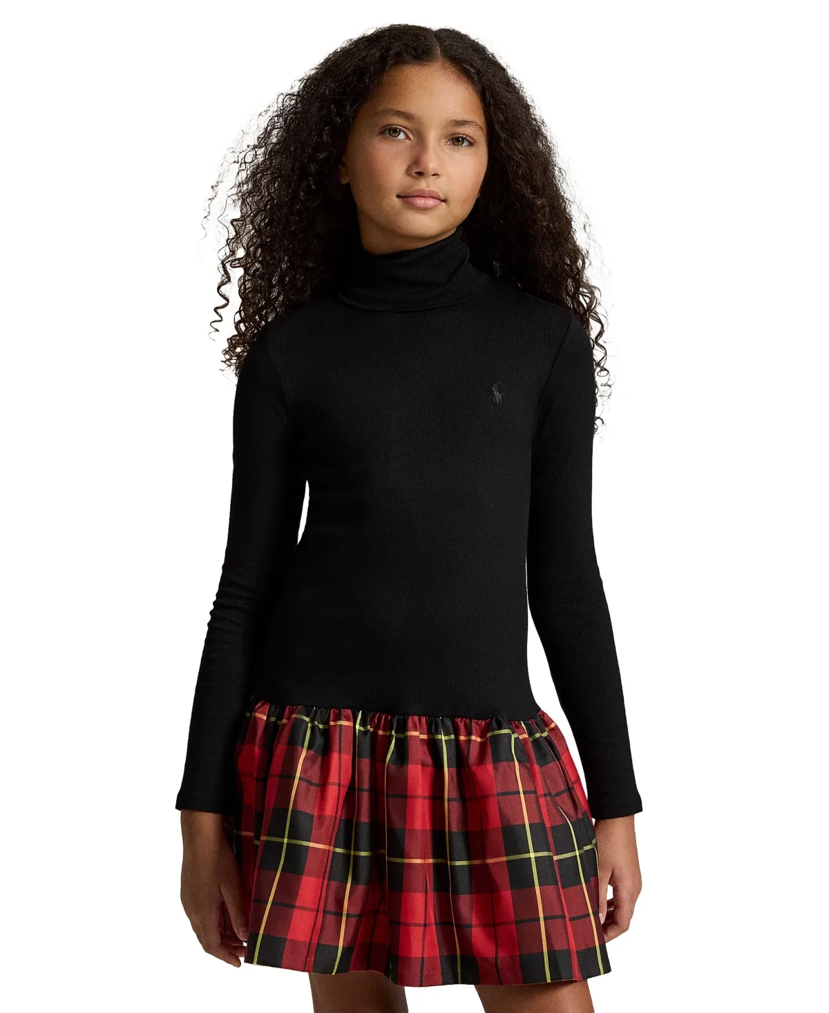 Plaid-Skirt Turtleneck Dress by Polo Ralph Lauren