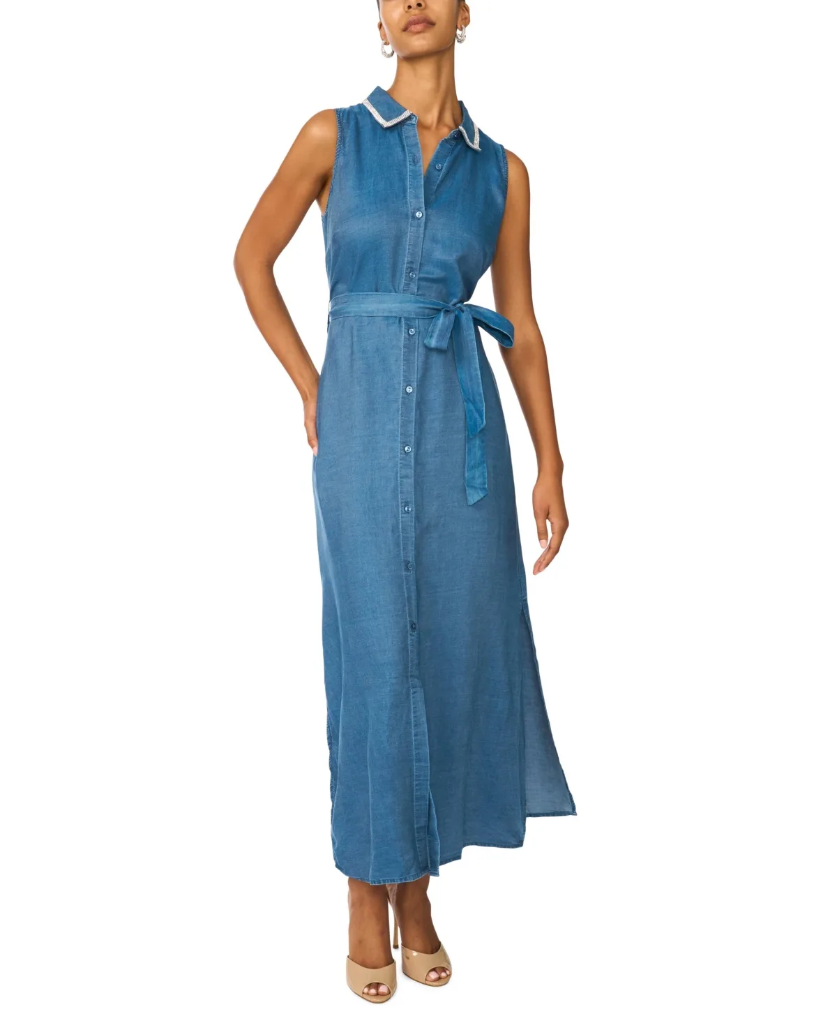 Sleeveless Side-Slit Maxi Denim Dress by Vince Camuto