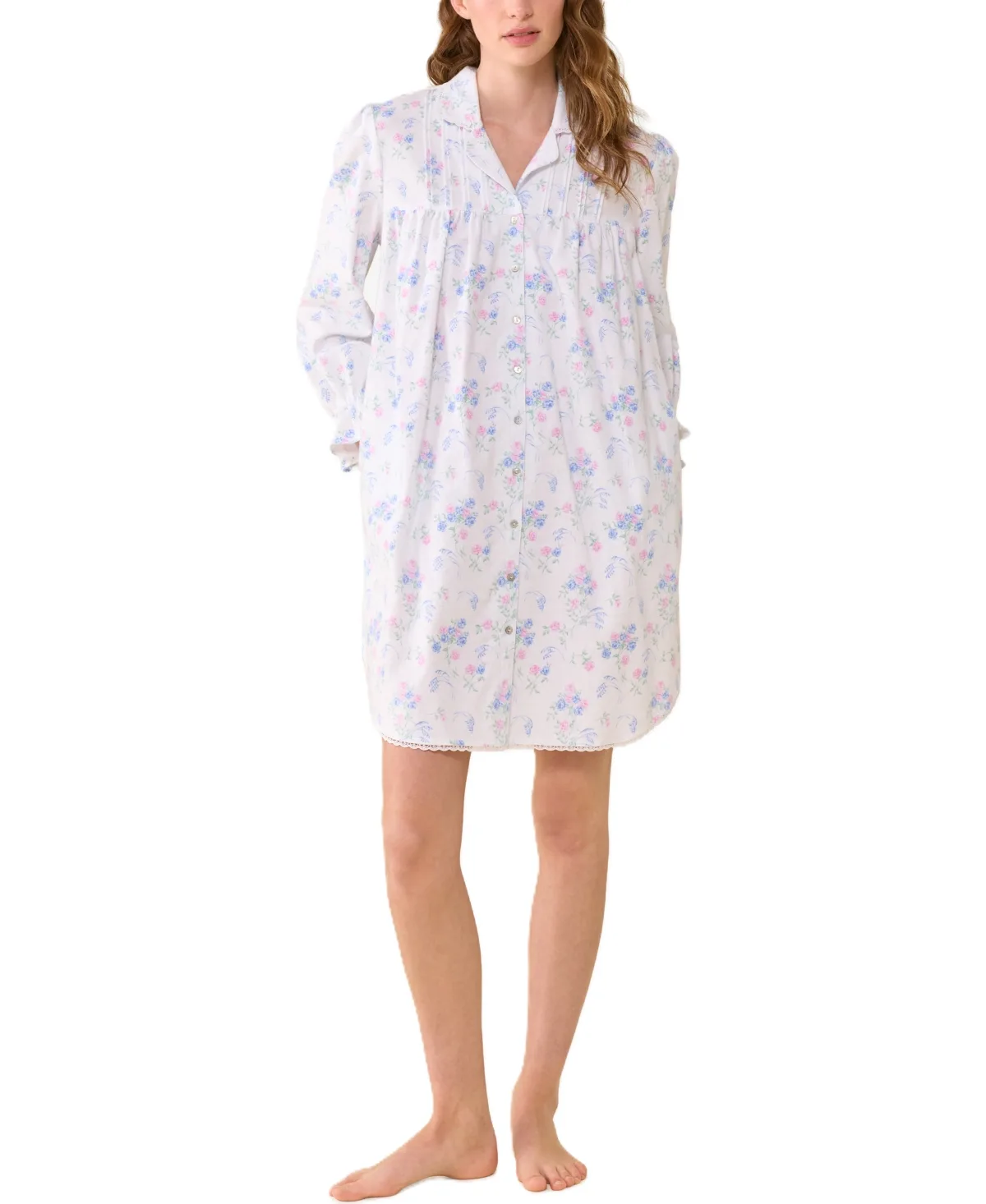 Weekend Plaid Notch Collar Long-Sleeve Button-Front Nightgown