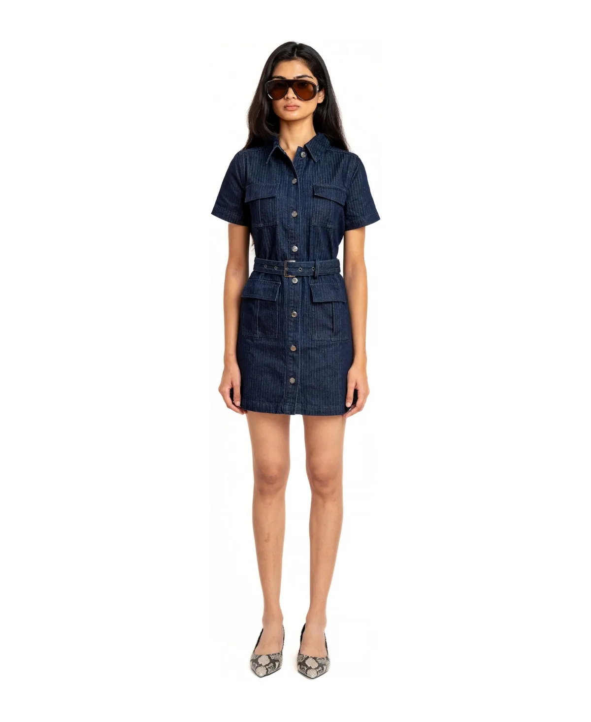 Olovina Denim Mini Short-Sleeve Dress by Torn by Ronny Kobo