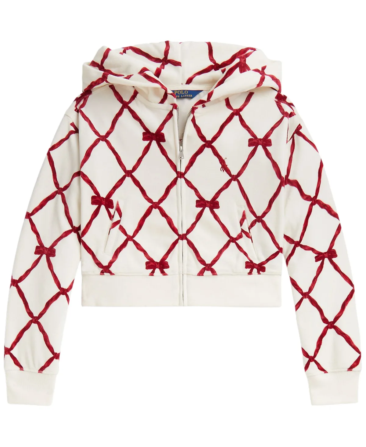Velour Boxy Full-Zip Hoodie - Maryle Bow Print by Polo Ralph Lauren