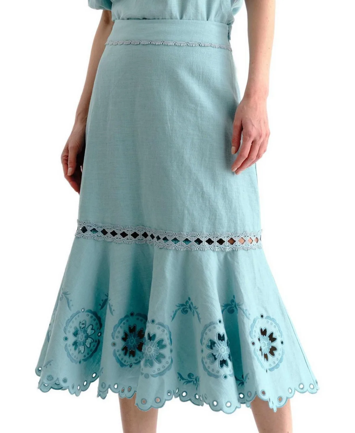 Marlo Embroidered Linen Midi Skirt